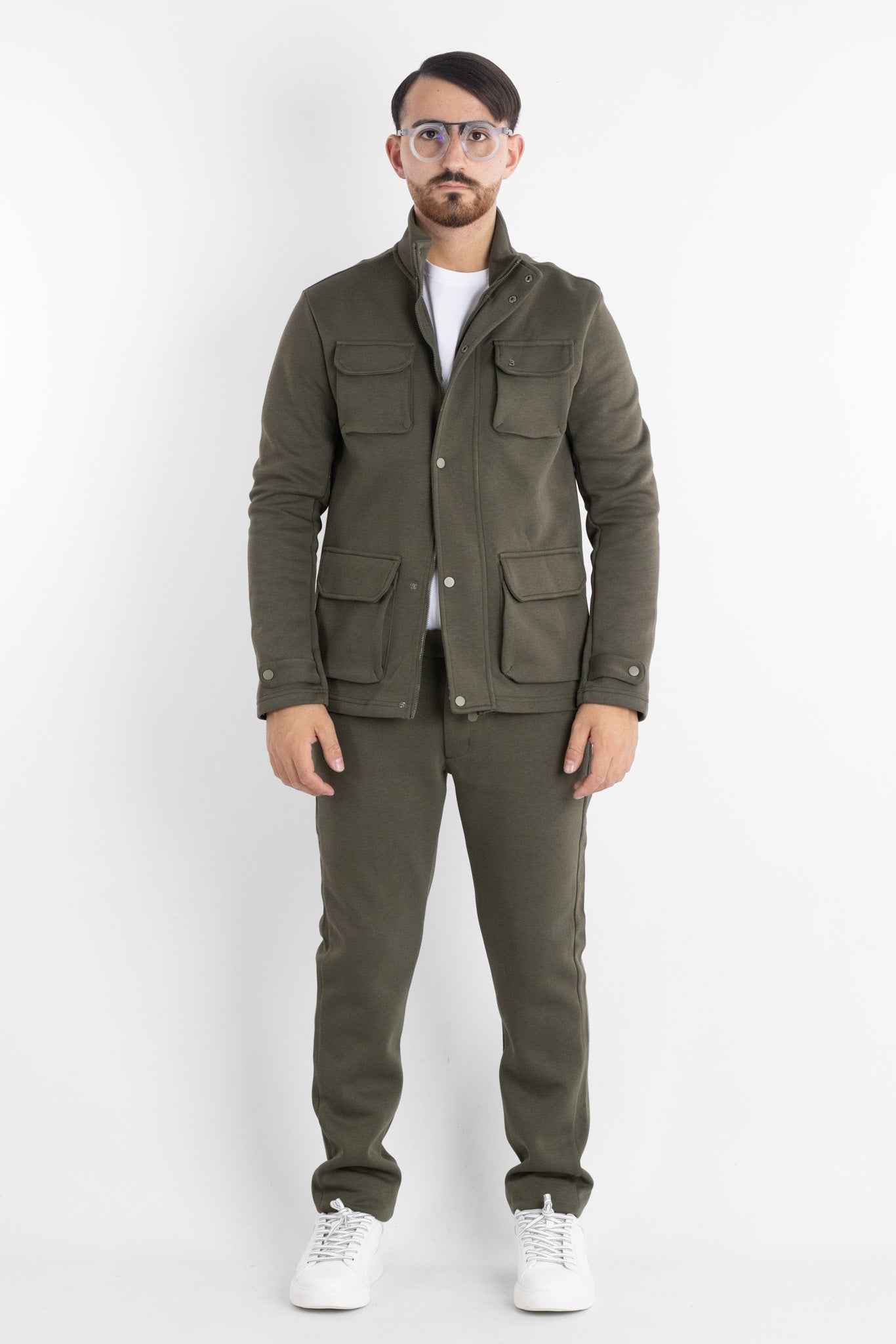 Veste safari en jersey épais 6701 | 2 pour 60 € | Vert militaire