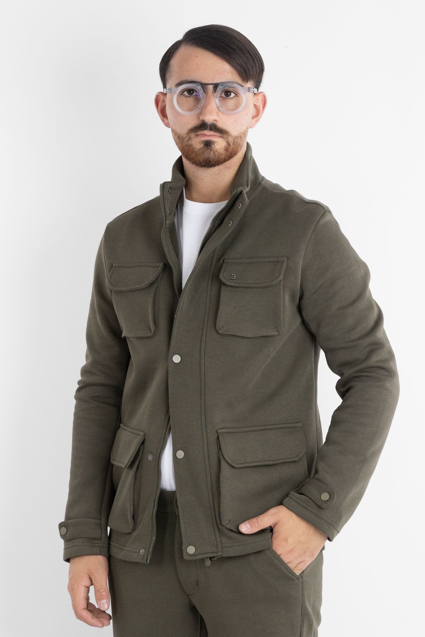 Veste safari en jersey épais 6701 | 2 pour 60 € | Vert militaire