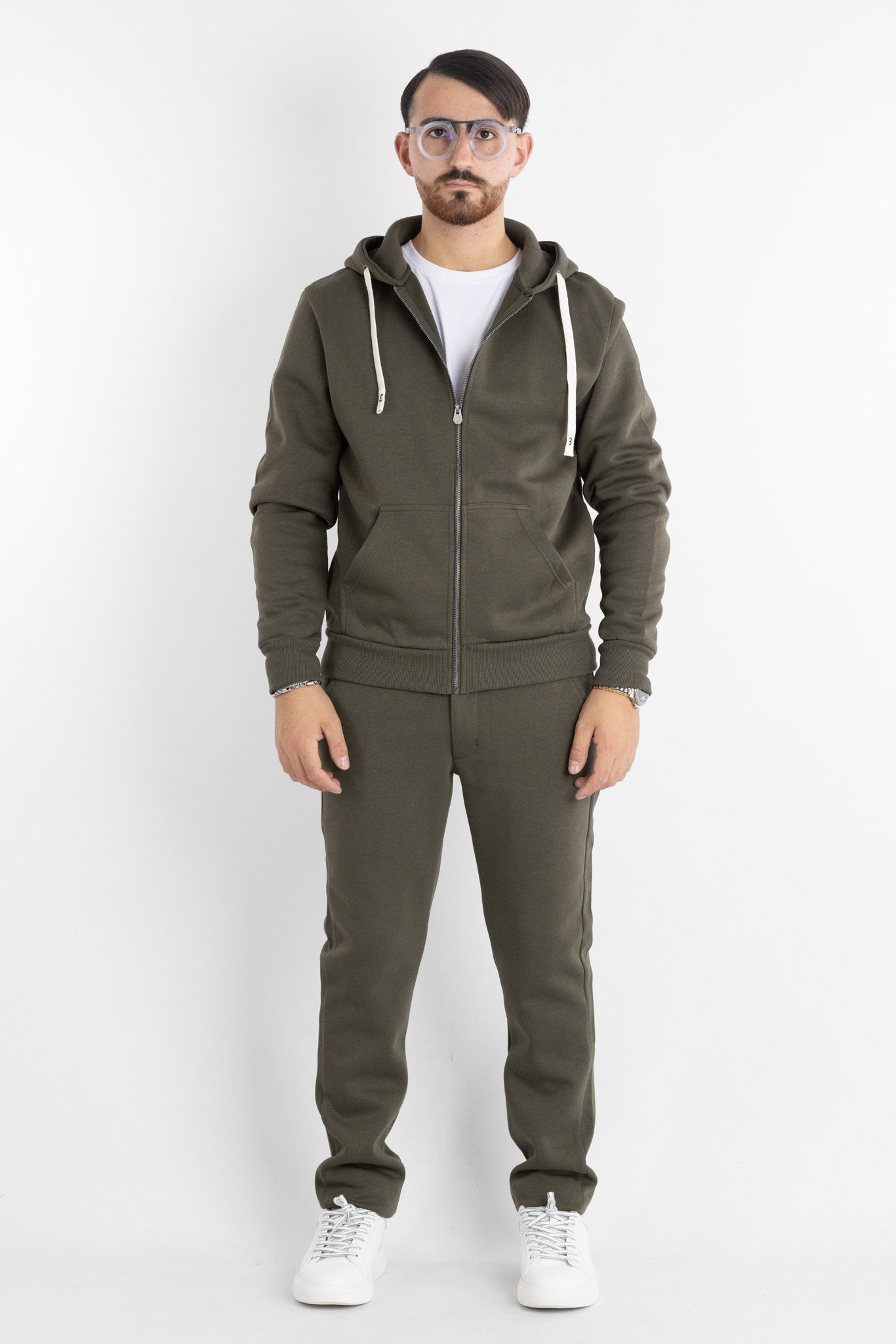 Felpa Jersey Pesante Zip e Cappuccio 6704 | 2 per €60 | Verde Militare