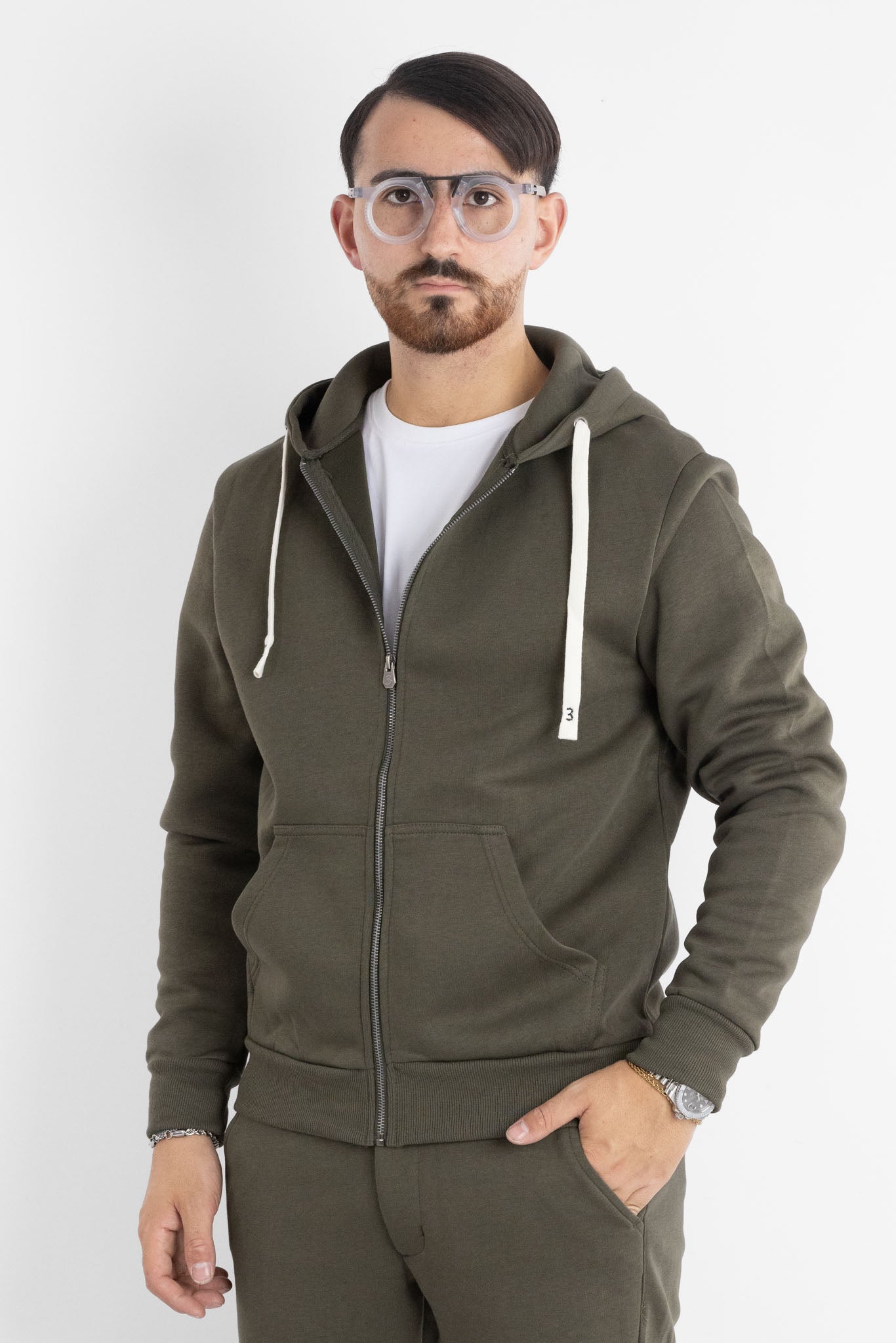 Felpa Jersey Pesante Zip e Cappuccio 6704 | 2 per €60 | Verde Militare