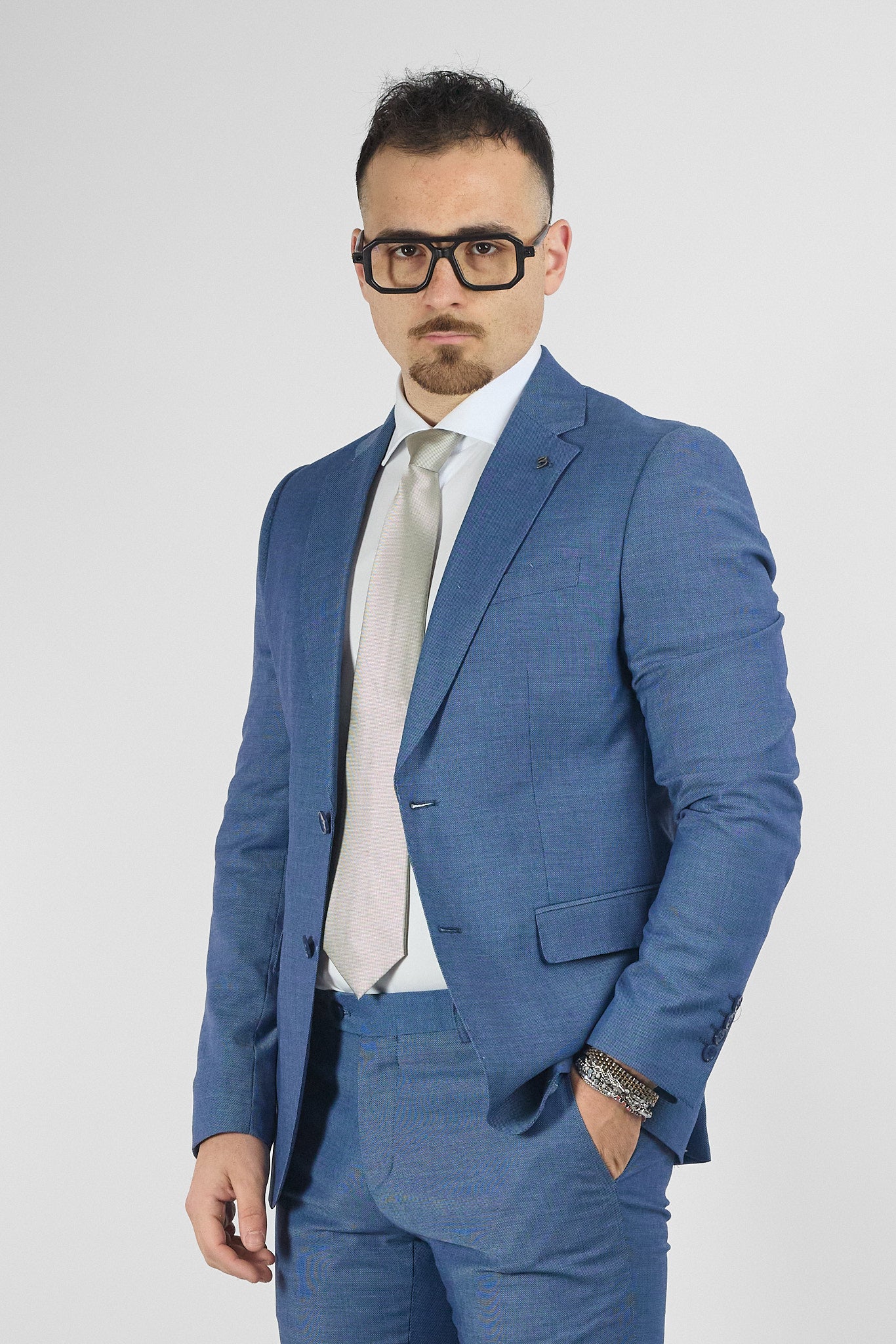 Abito Due Bottoni Tessuto Lavorato | Denim