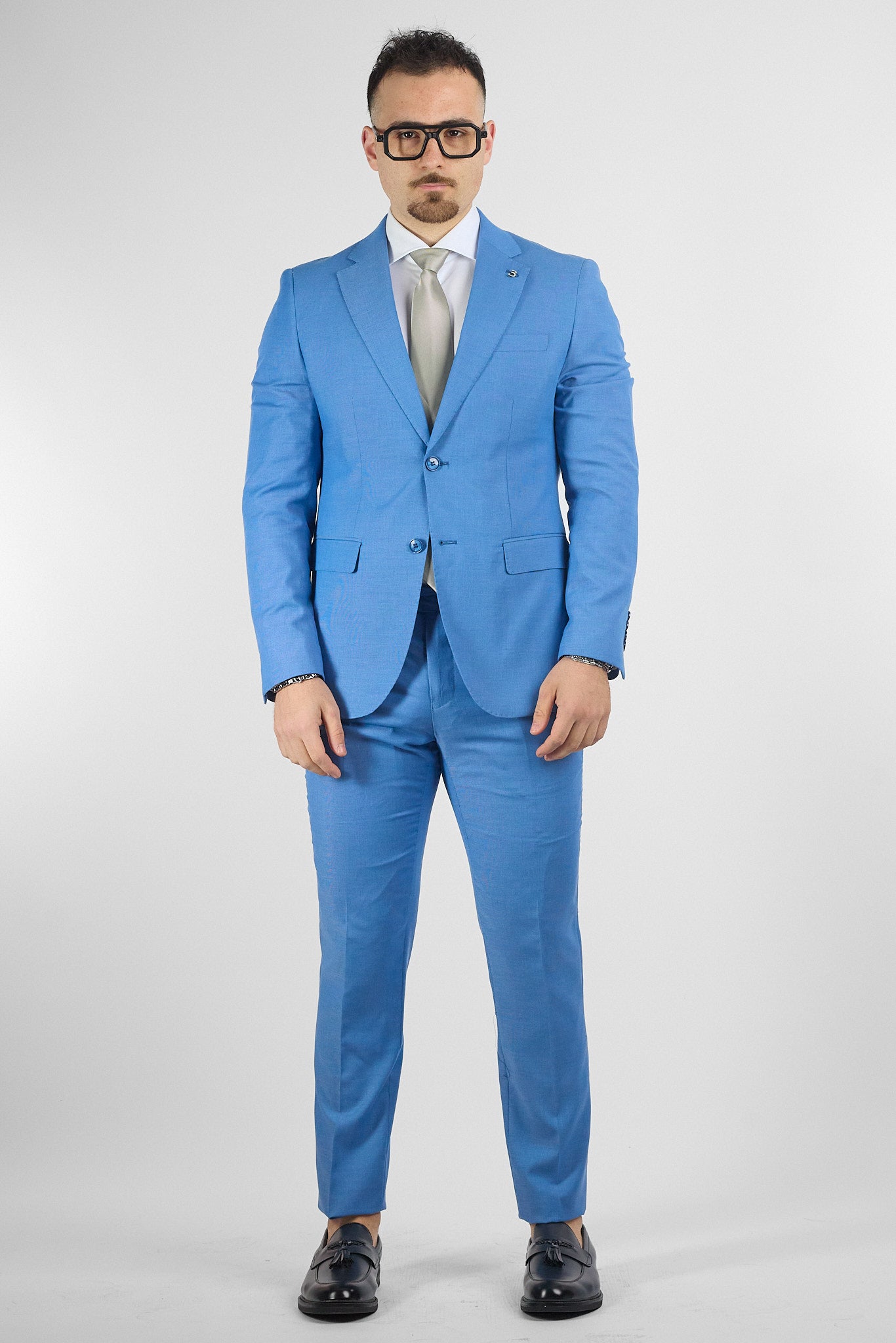 Abito Due Bottoni Tessuto Lavorato | Azzurro