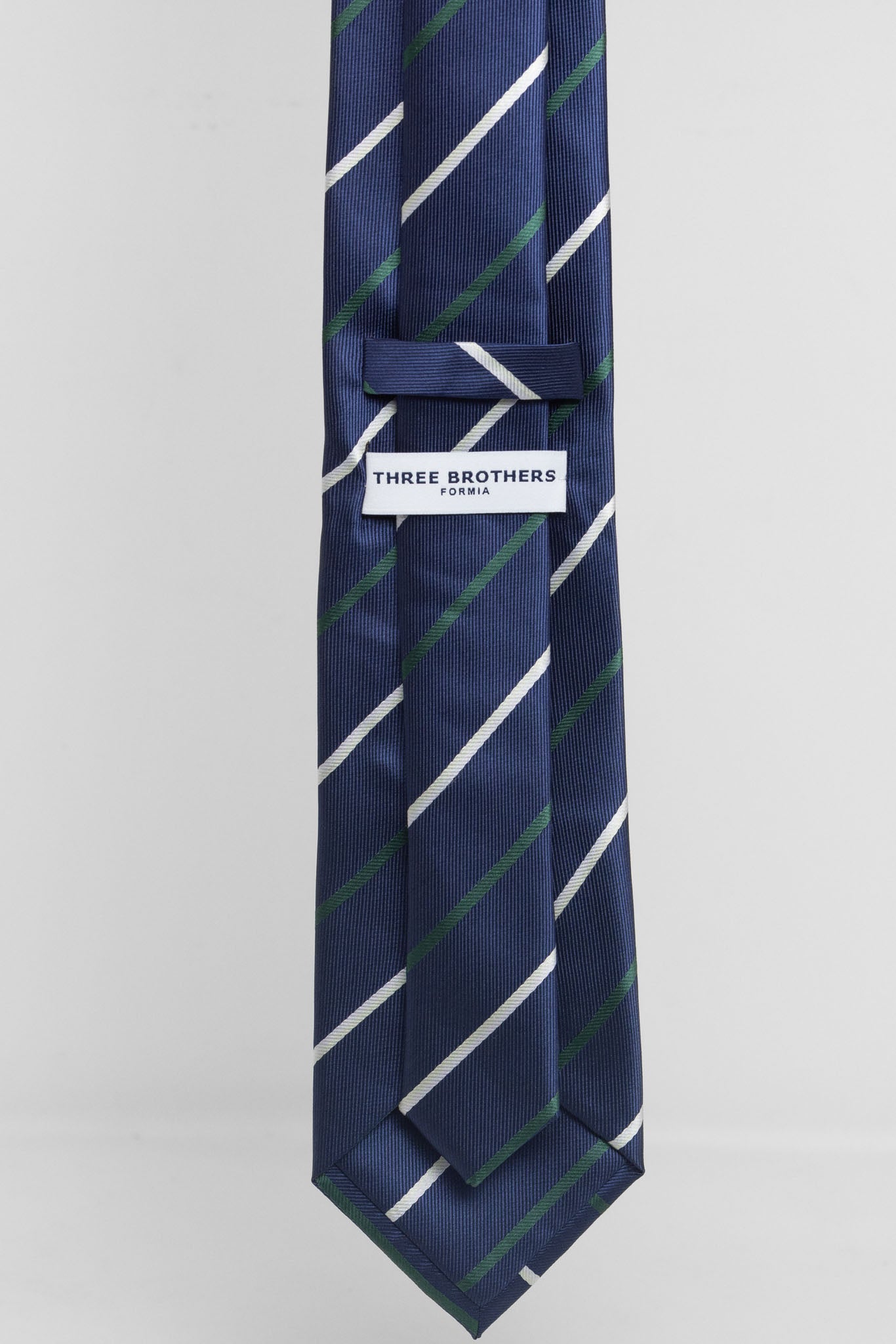 Cravatta Tre Pieghe Regimental Fondo Blu Riga Bianca e Verde | 2 Per €20