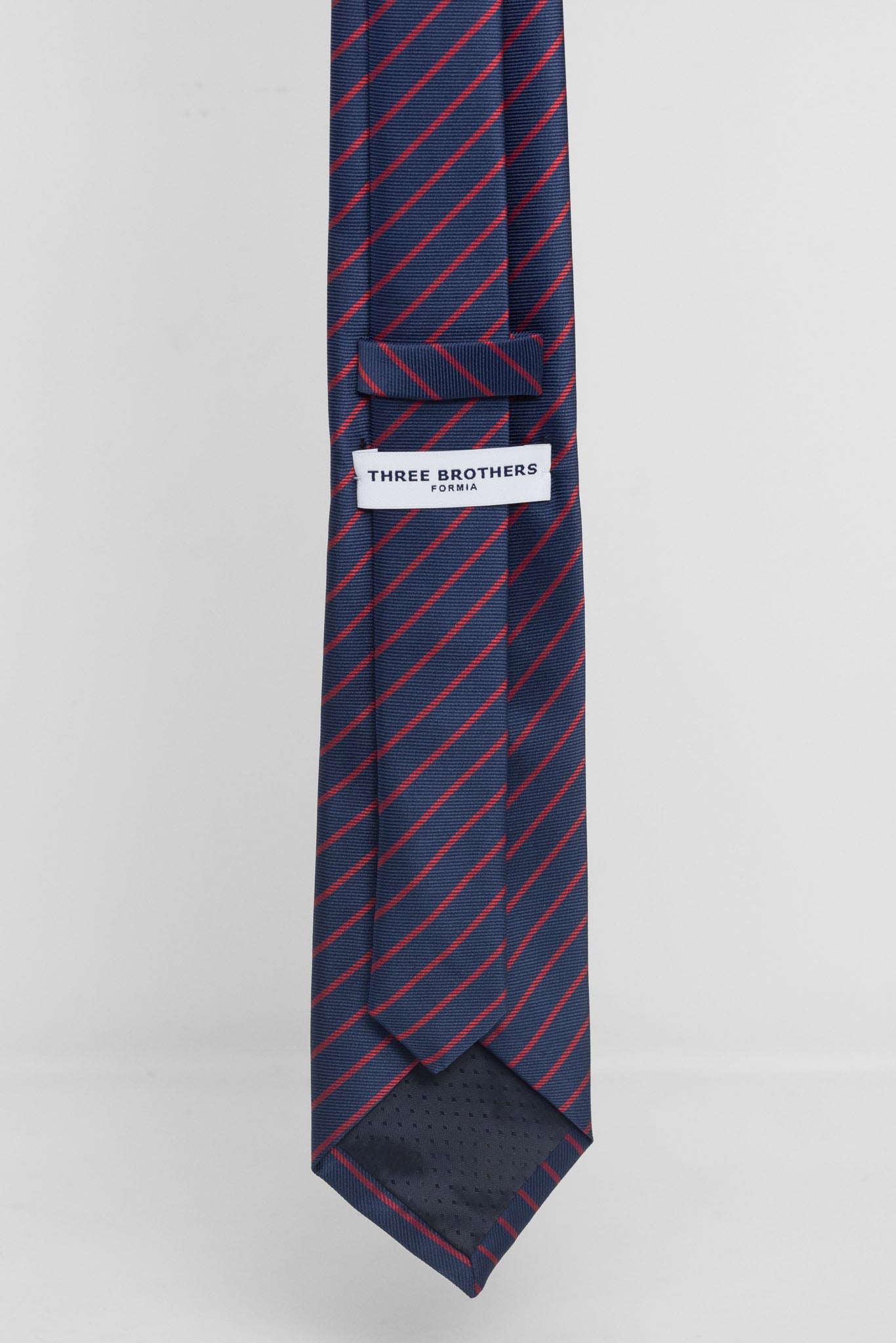 Cravatta Tre Pieghe Regimental Stretta Fondo Blu Riga Rossa | 2 Per €20