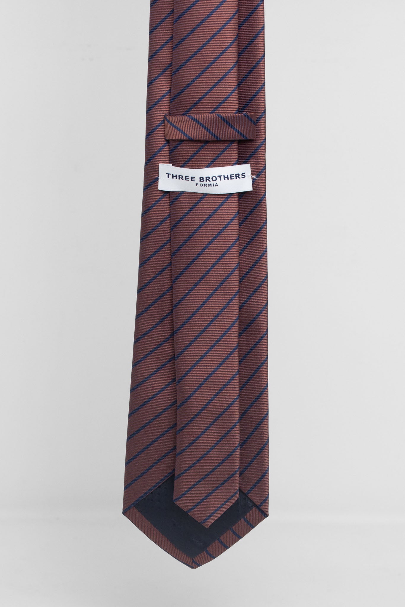 Cravatta Tre Pieghe Regimental Stretta Fondo Marrone Riga Blu | 2 Per €20