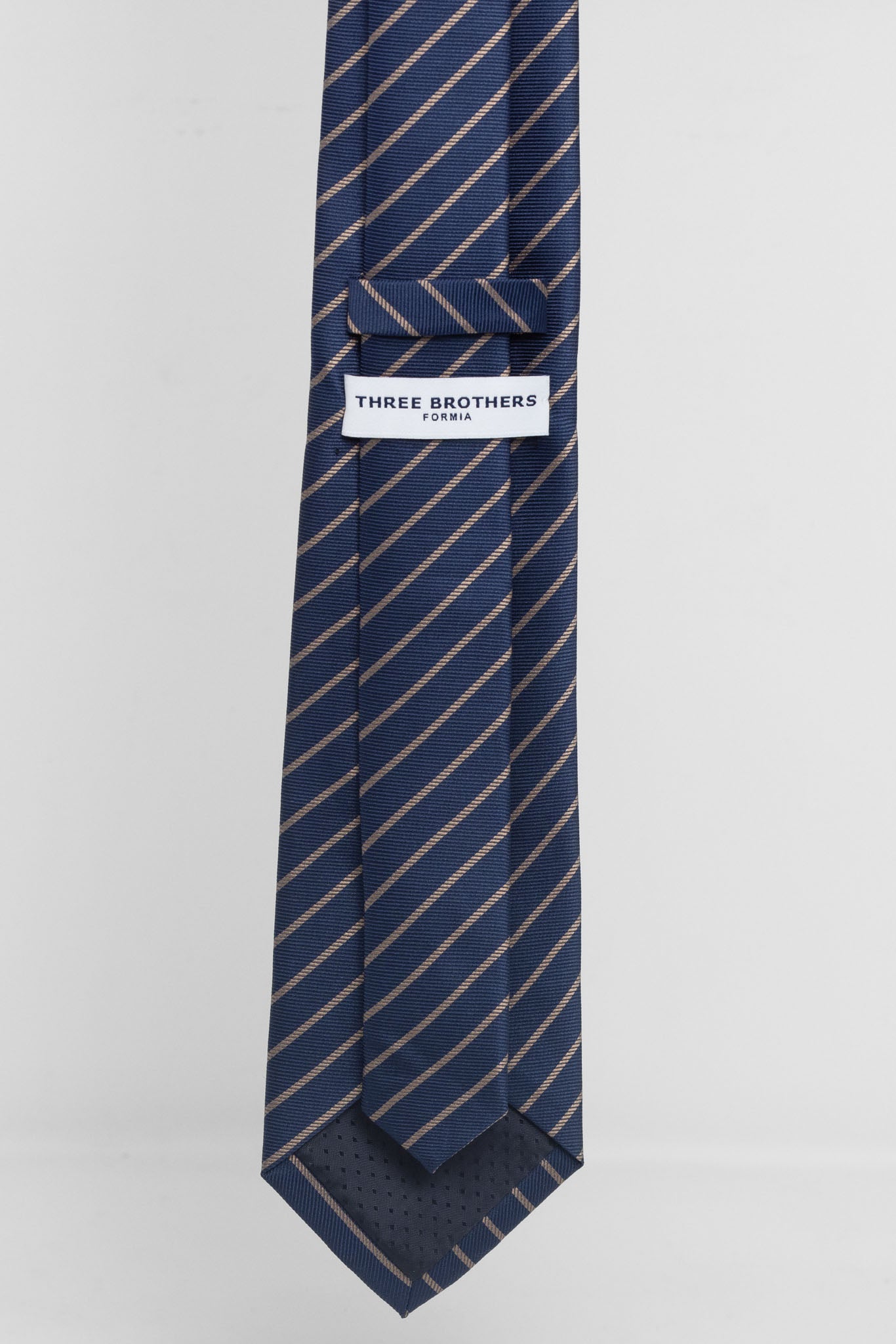 Cravatta Tre Pieghe Regimental Stretta Fondo Blu Riga Beige | 2 Per €20