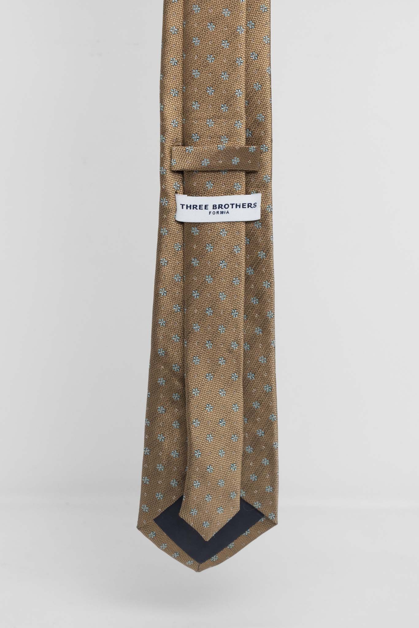 Cravatta Tre Pieghe Fantasia Fiorellini e Pois Fondo Beige e Verde | 2 Per €20