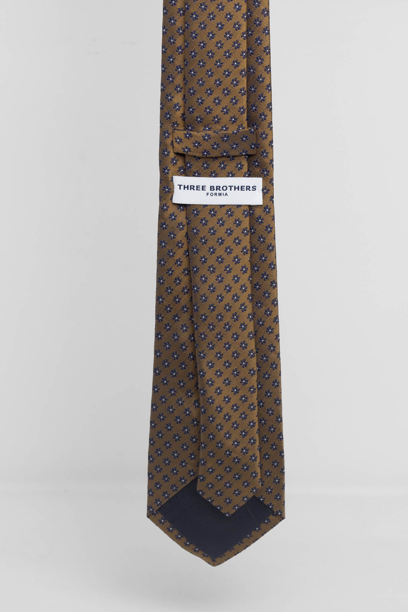 Cravatta Tre Pieghe Fantasia Fiore Fondo Ruggine e Blu | 2 Per €20