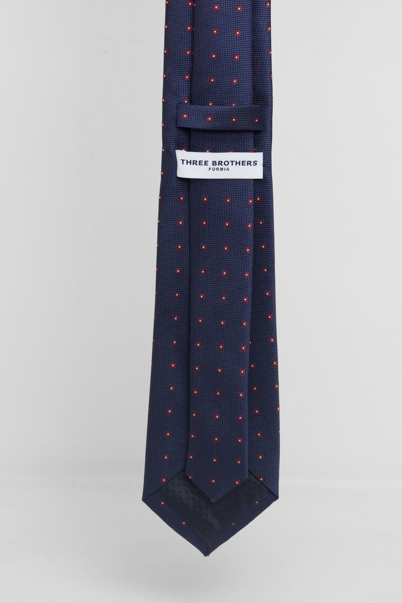 Cravatta Tre Pieghe Fantasia Geometrica Fondo Blu e Bordeaux | 2 Per €20