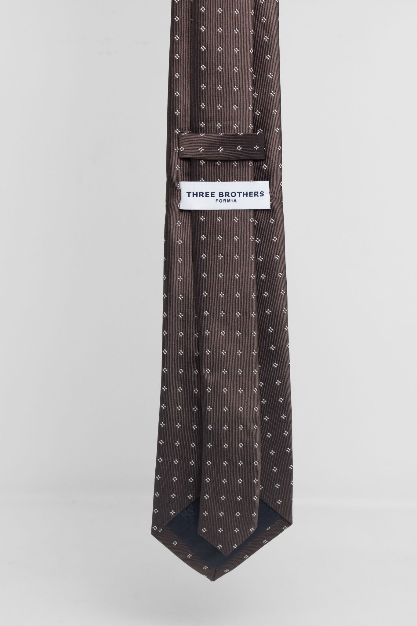 Cravatta Tre Pieghe Rombetti Bianchi su Fondo Marrone | 2 Per €20