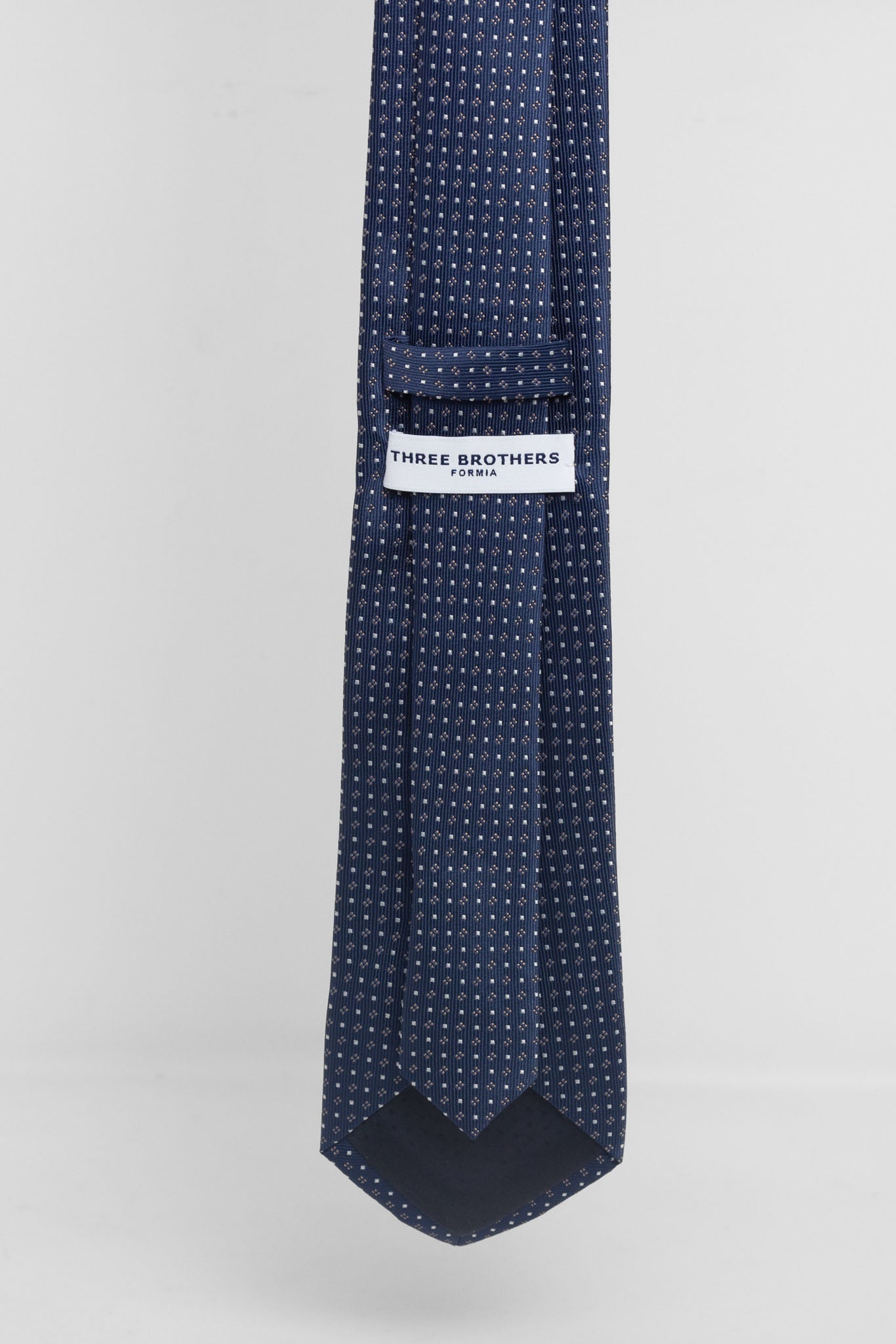 Cravatta Tre Pieghe Rombetti e Pois Marroni su Fondo Blu | 2 Per €20