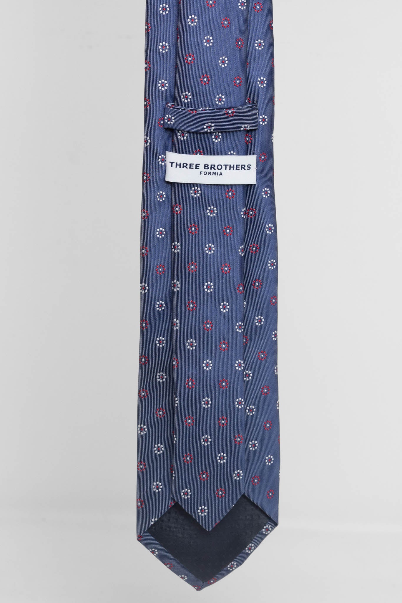 Cravatta Tre Pieghe Fantasia Fondo Jeans Fiori Rossi e Bianco | 2 Per €20