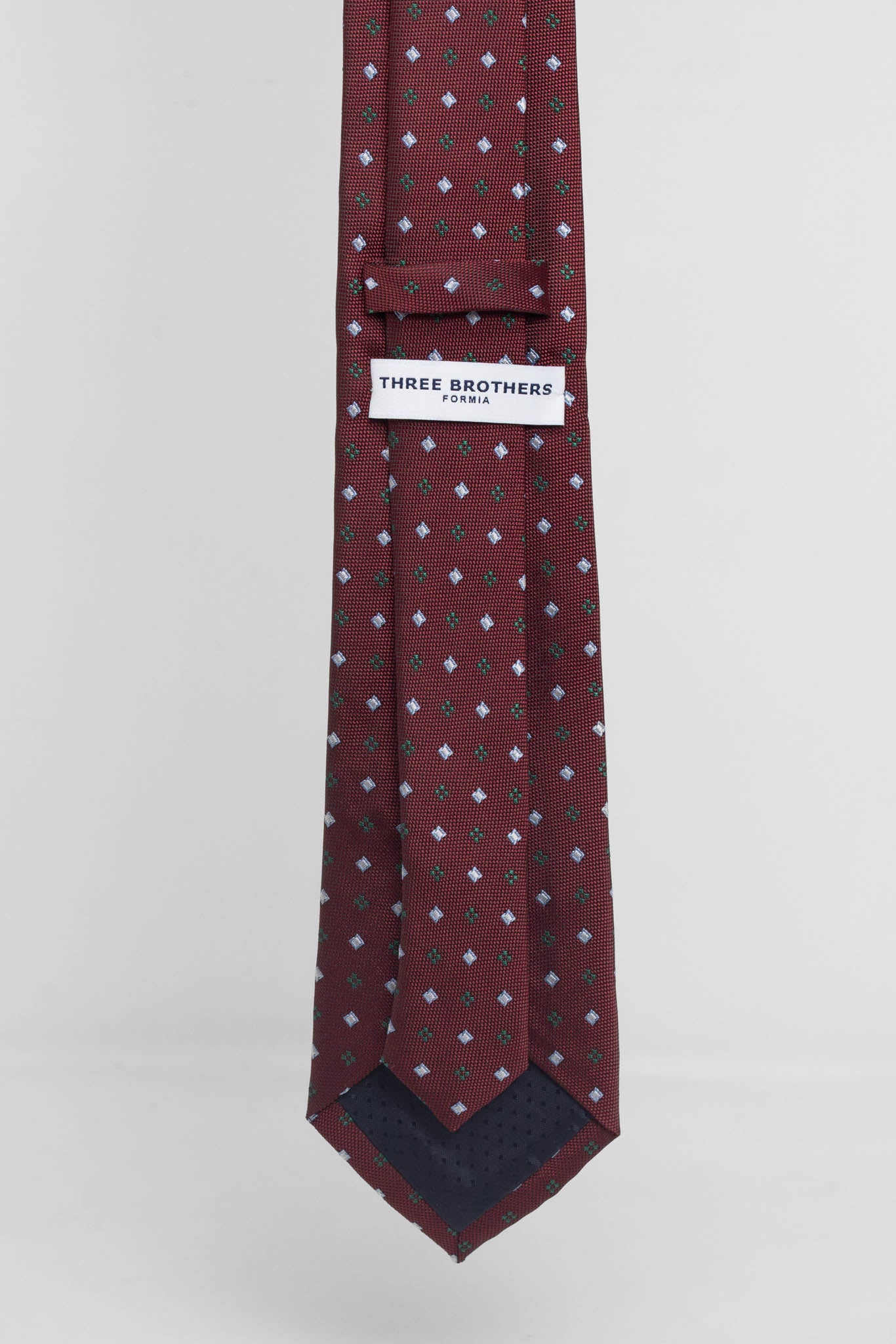 Cravatta Tre Pieghe Rombetti Multicolor Fondo Bordeaux | 2 Per €20