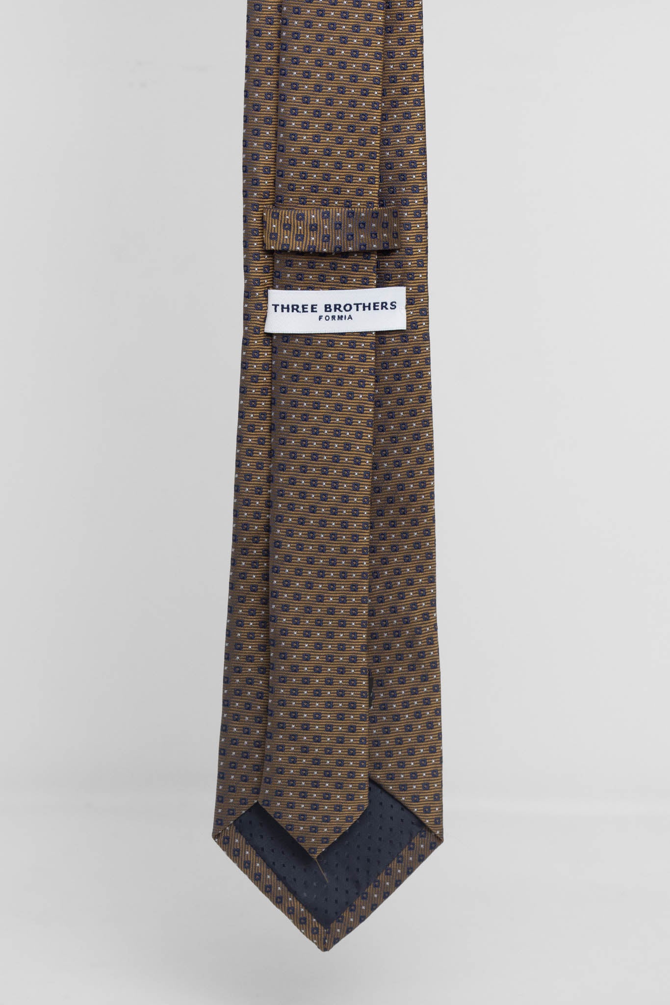 Cravatta Tre Pieghe Rombetti e Pois Bianchi su Fondo Ruggine | 2 Per €20