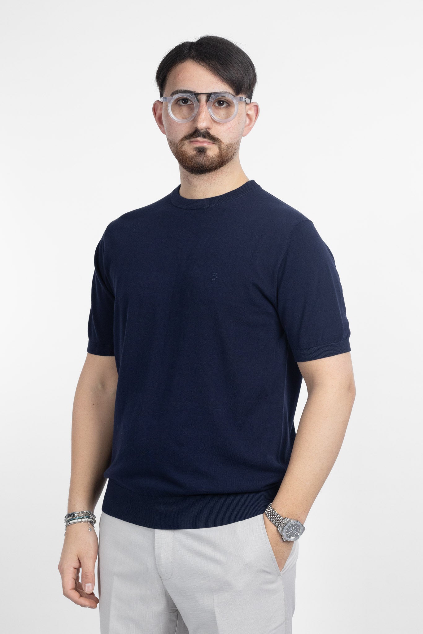 T-Shirt in Cotone Crepe Finezza 16 | 2 per €60 | Blu