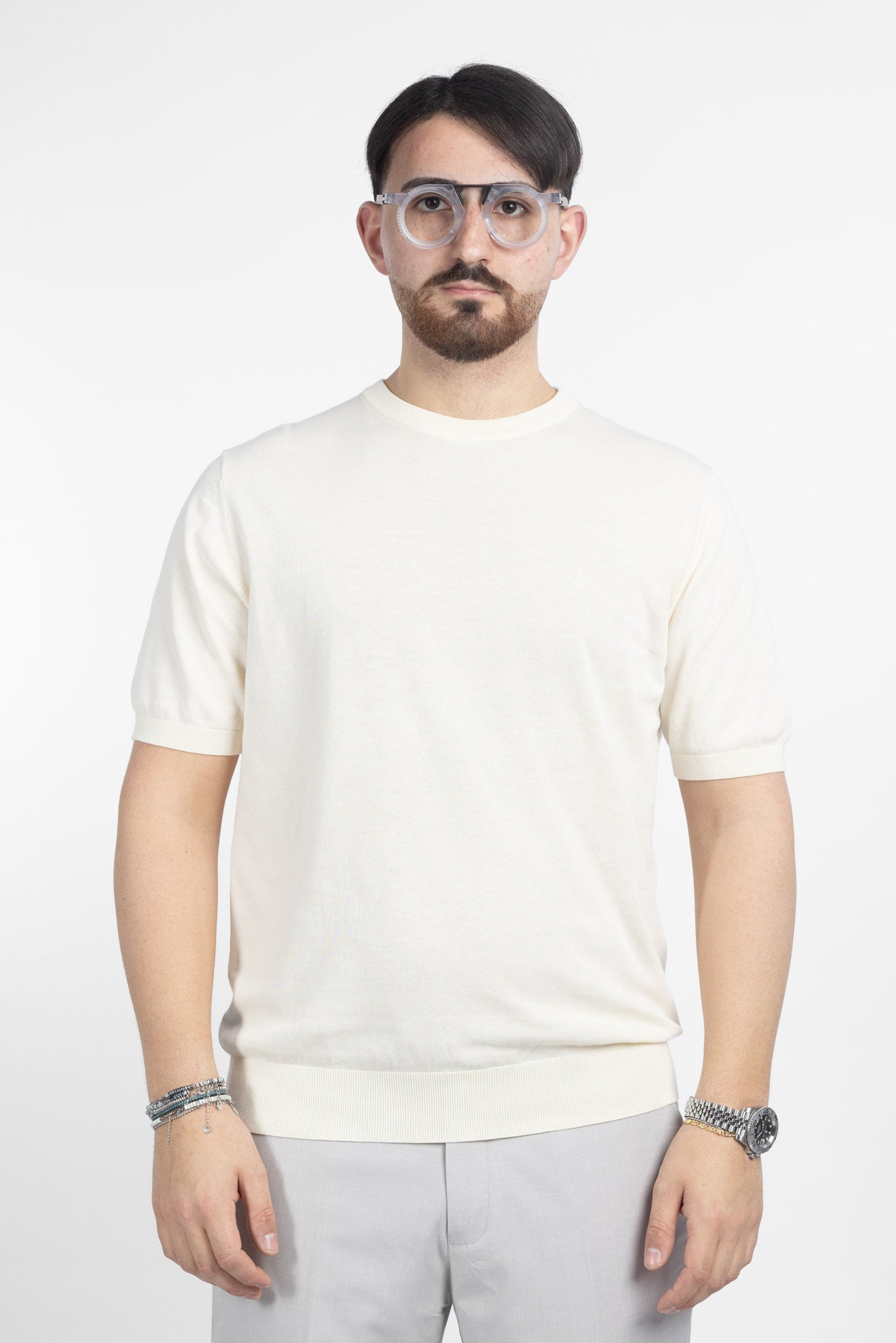 T-Shirt in Cotone Crepe Finezza 16 | 2 per €60 | Panna
