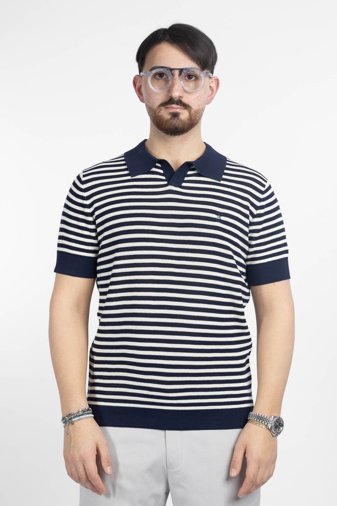 Polo Derby a Righe Traforata | 2 per €60 | Blu