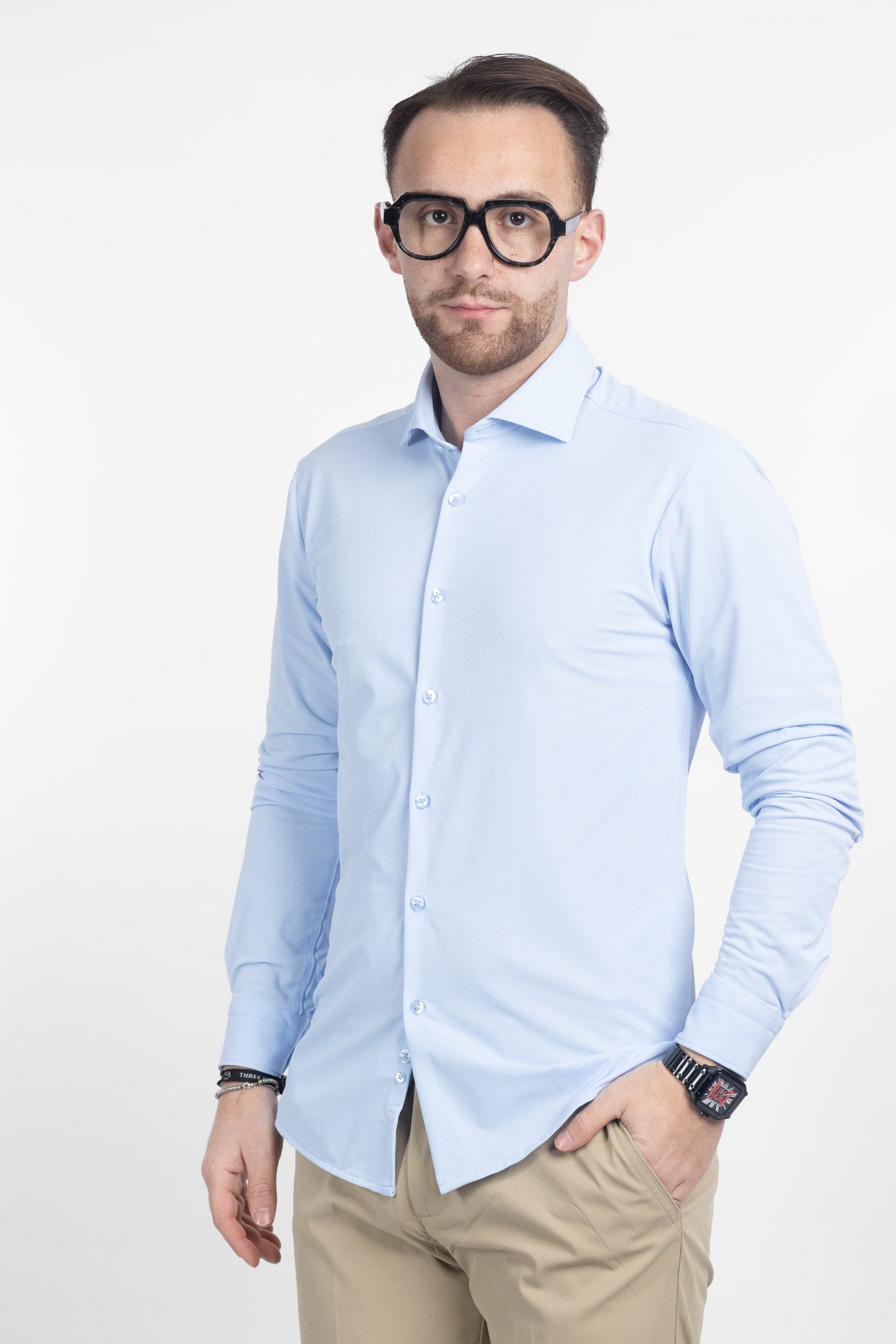 Camicia Active No Stiro Slim Super Elastic | Celeste