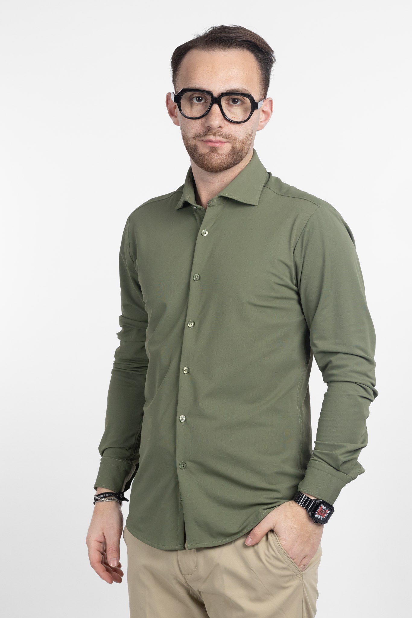 Camicia Active No Stiro Slim Super Elastic | Verde