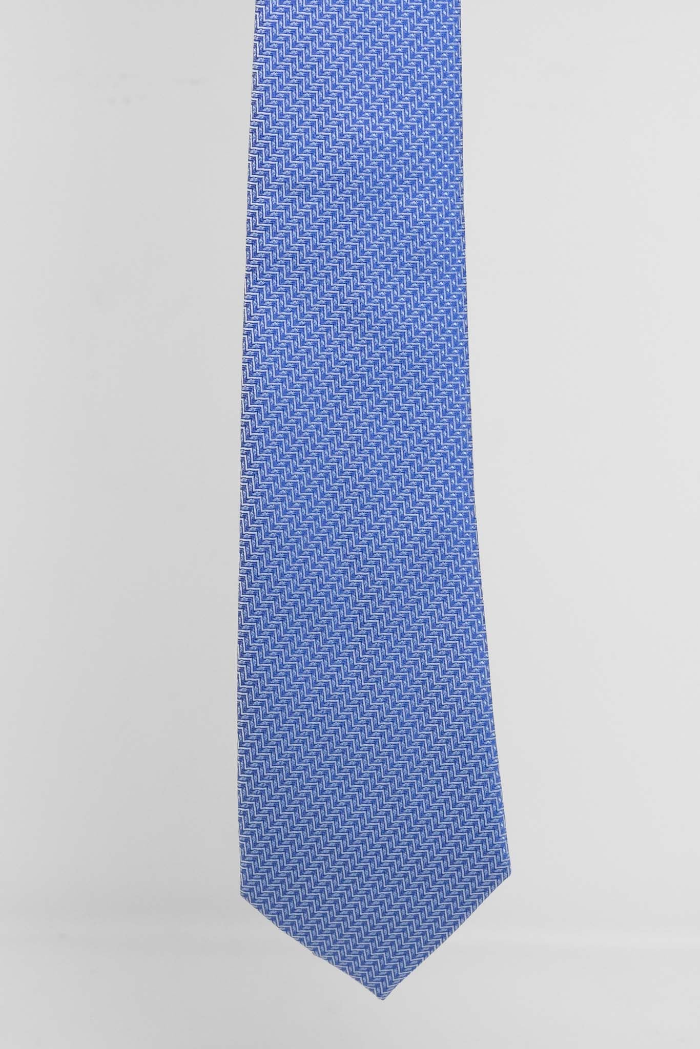 Cravatta Tre Pieghe Trama Spina di Pesce Celeste | 2 Per €20