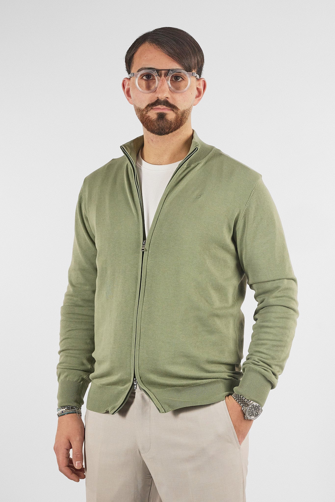 Pullover Zip Intera Basic Cotone 105 | 2 per €50 | Verde 12