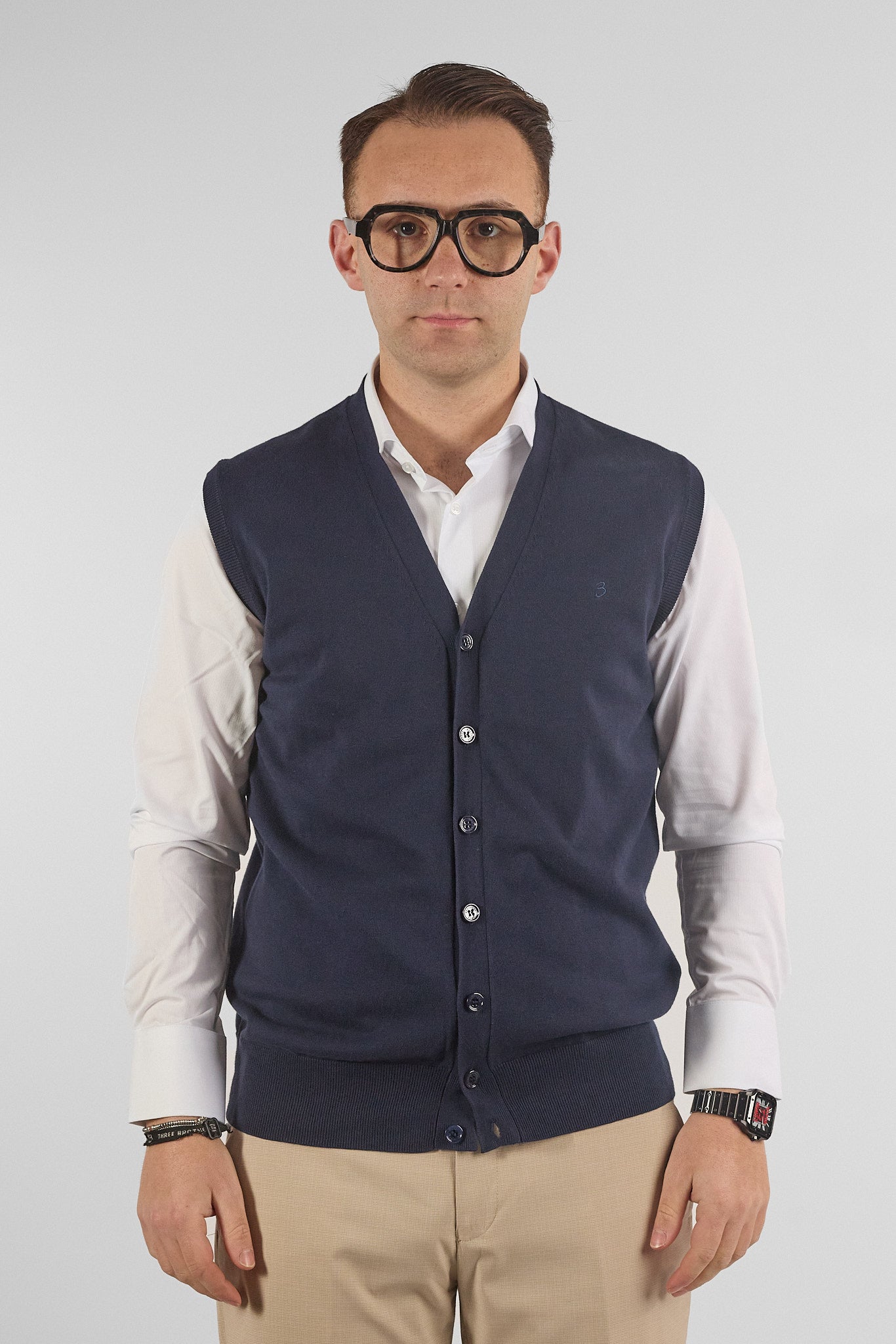 Gilet a V con Bottoni Basic di Cotone 1109 | 2 per €50 | Blu 20