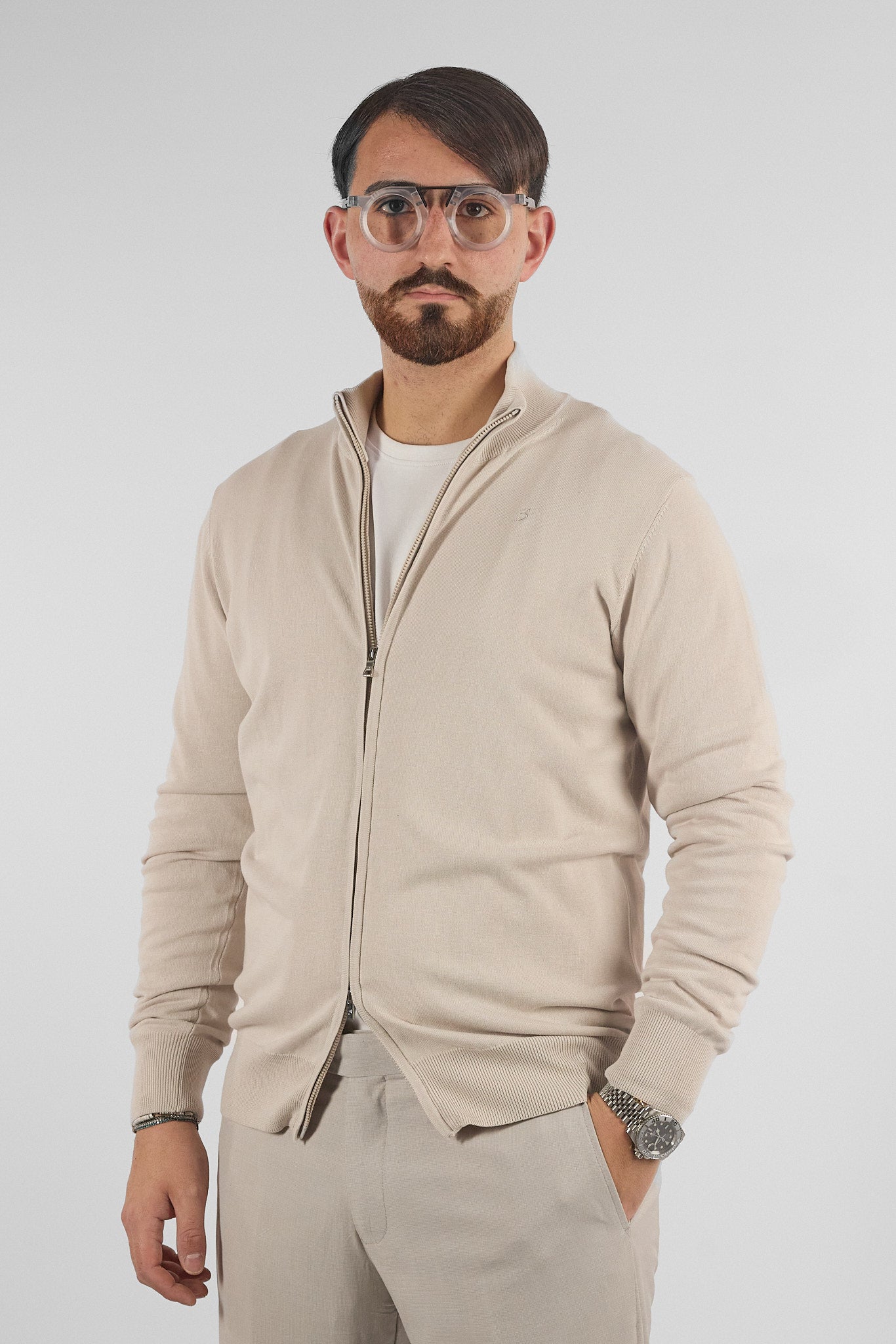 Pullover Zip Intera Basic Cotone 105 | 2 per €50 | Panna 27