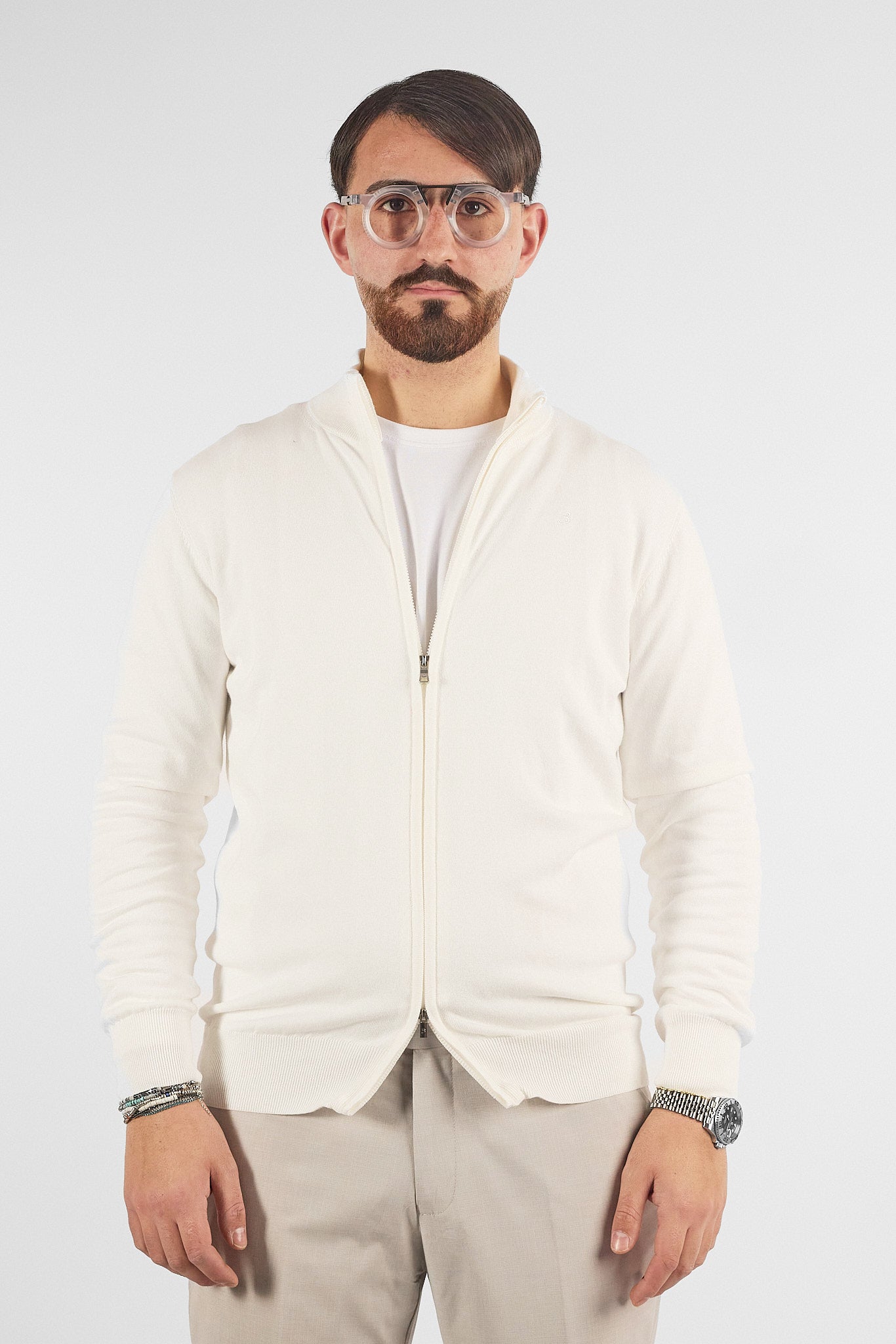 Pullover Zip Intera Basic Cotone 105 | 2 per €50 | Bianco 15