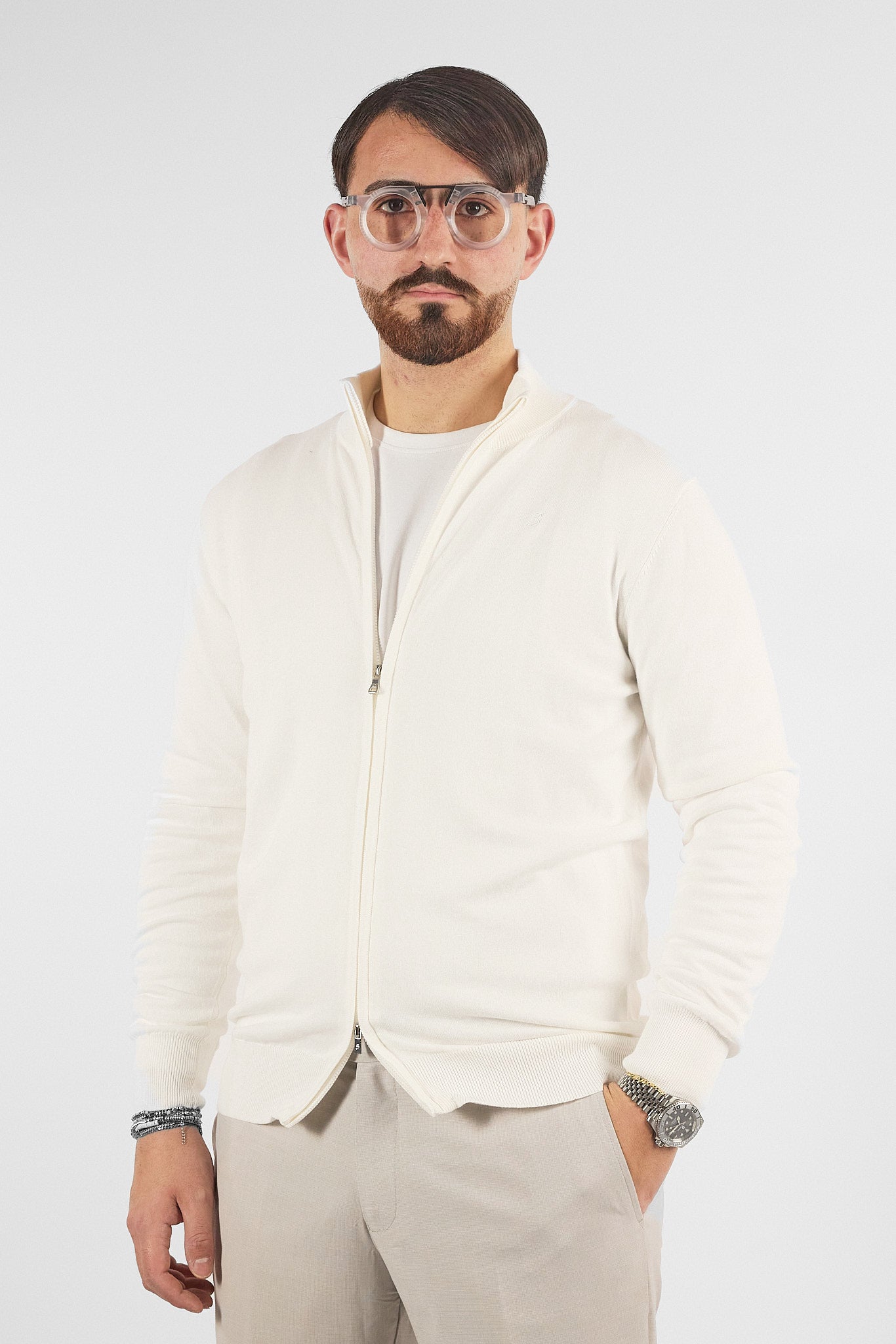 Pullover Zip Intera Basic Cotone 105 | 2 per €50 | Bianco 15