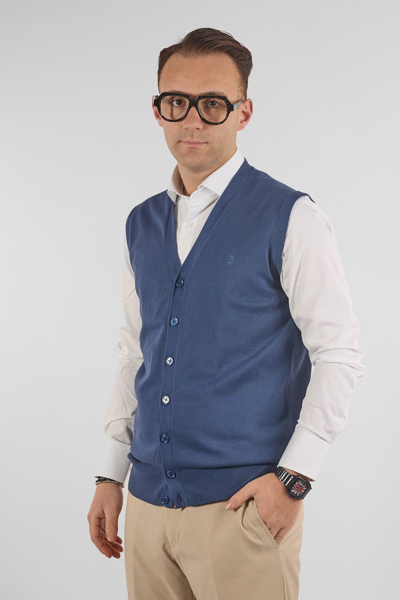 Gilet a V con Bottoni Basic di Cotone 1109 | 2 per €50 | Avion 43