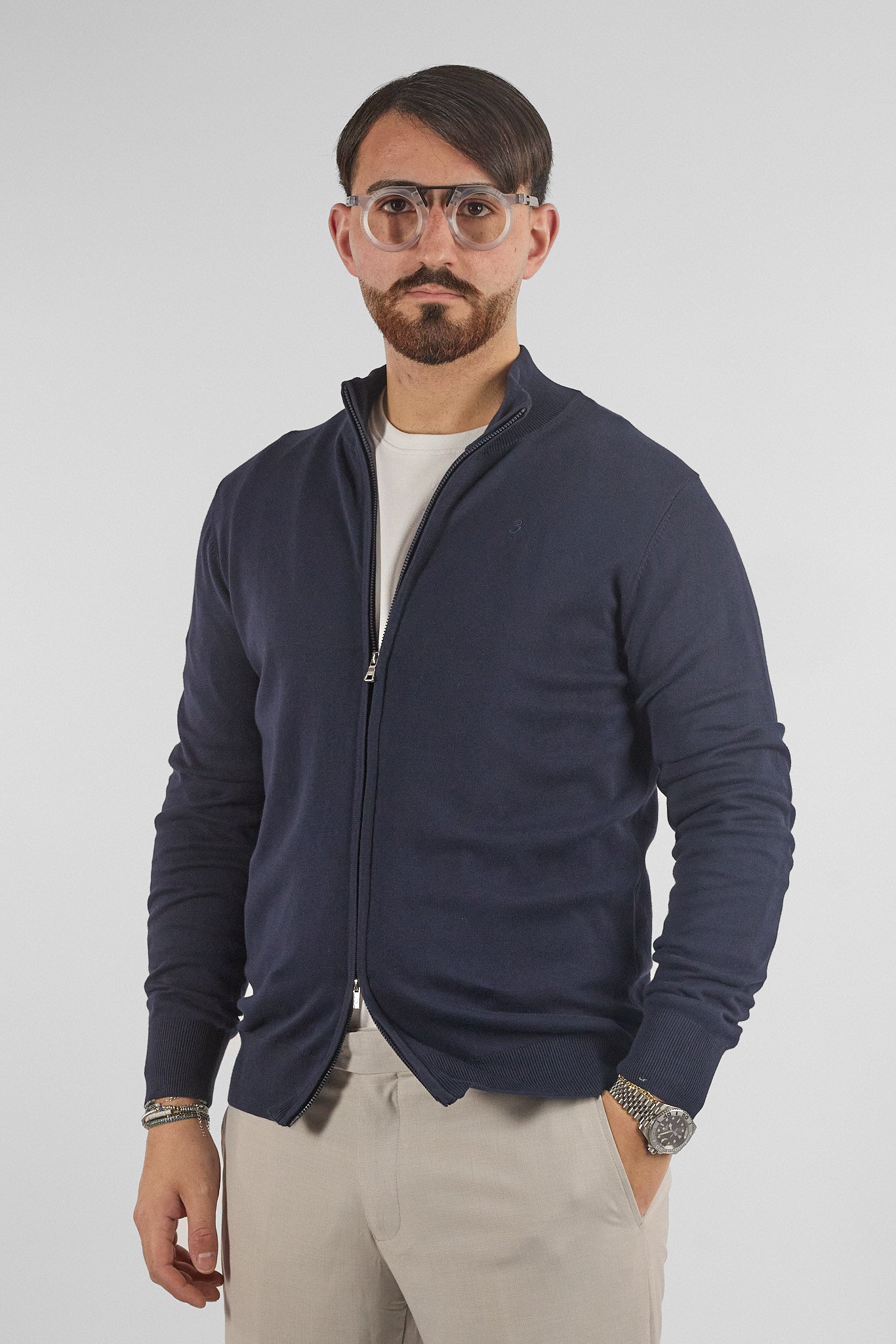 Pullover Zip Intera Basic Cotone 105 | 2 per €50 | Blu 20