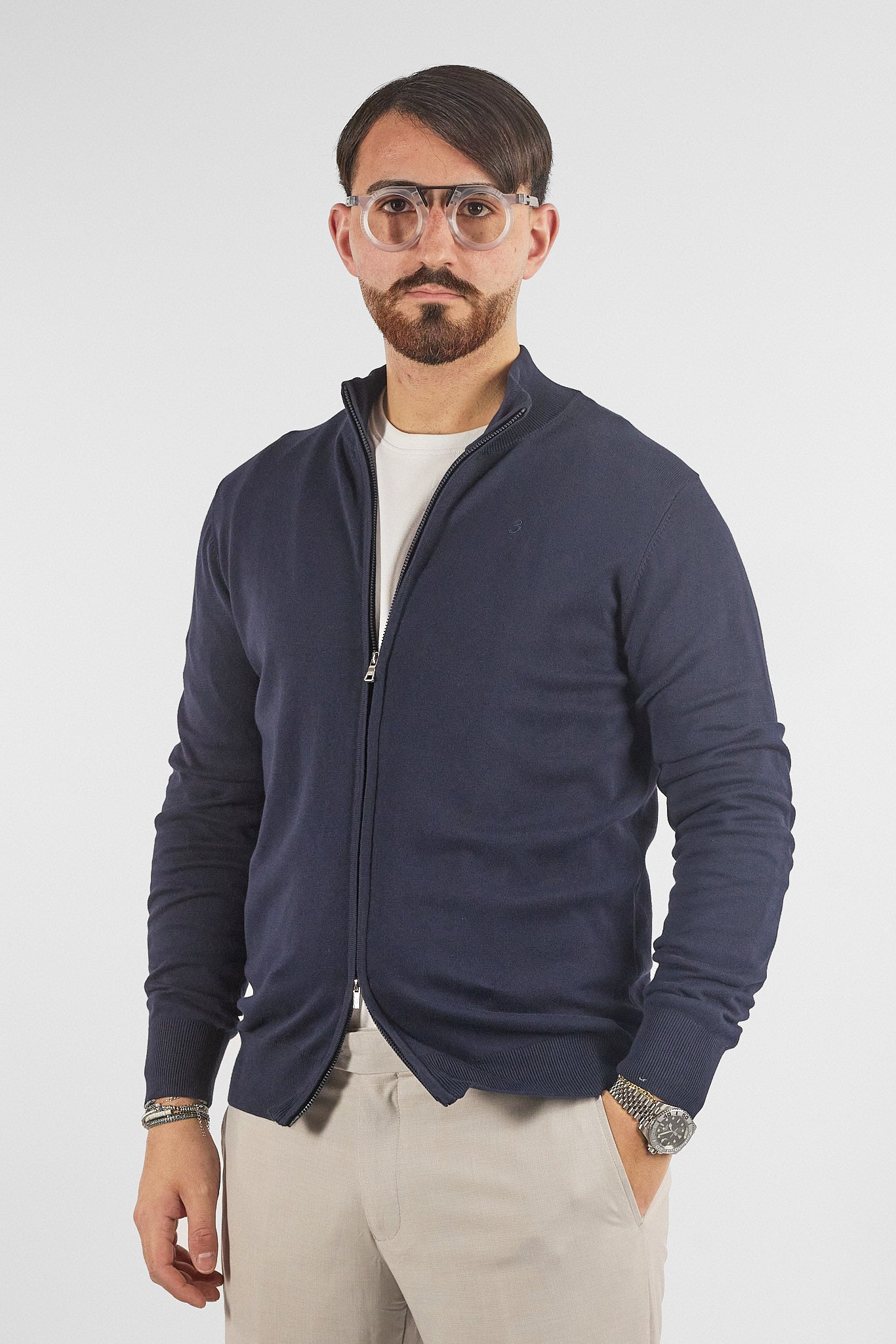Pullover Zip Intera Basic Cotone 105 | 2 per €50 | Blu 20
