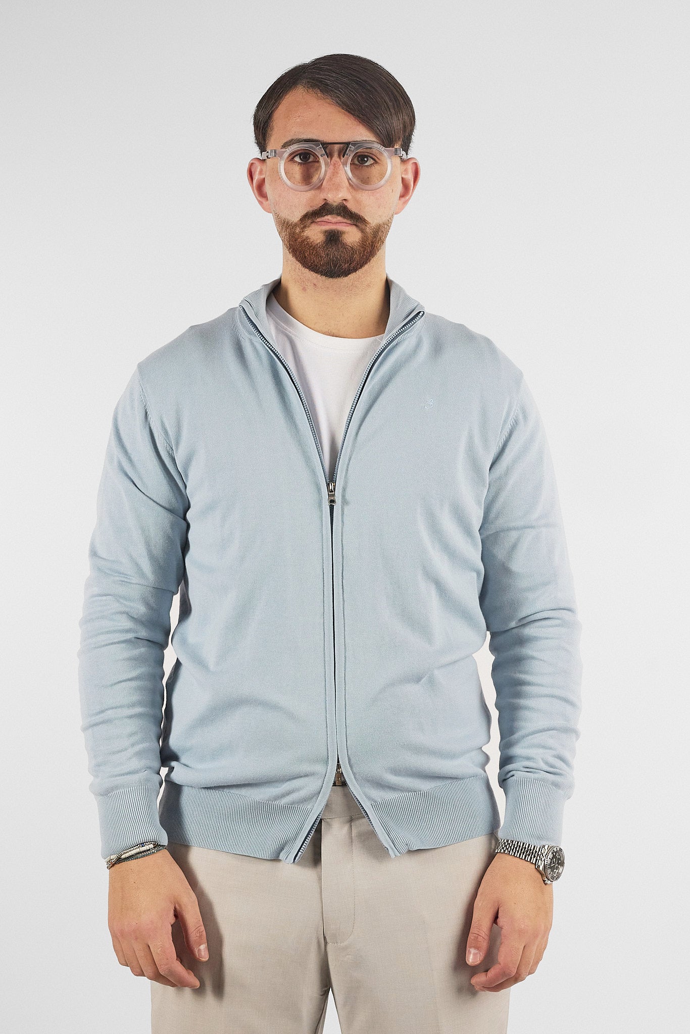 Pullover Zip Intera Basic Cotone 105 | 2 per €50 | Celeste 16