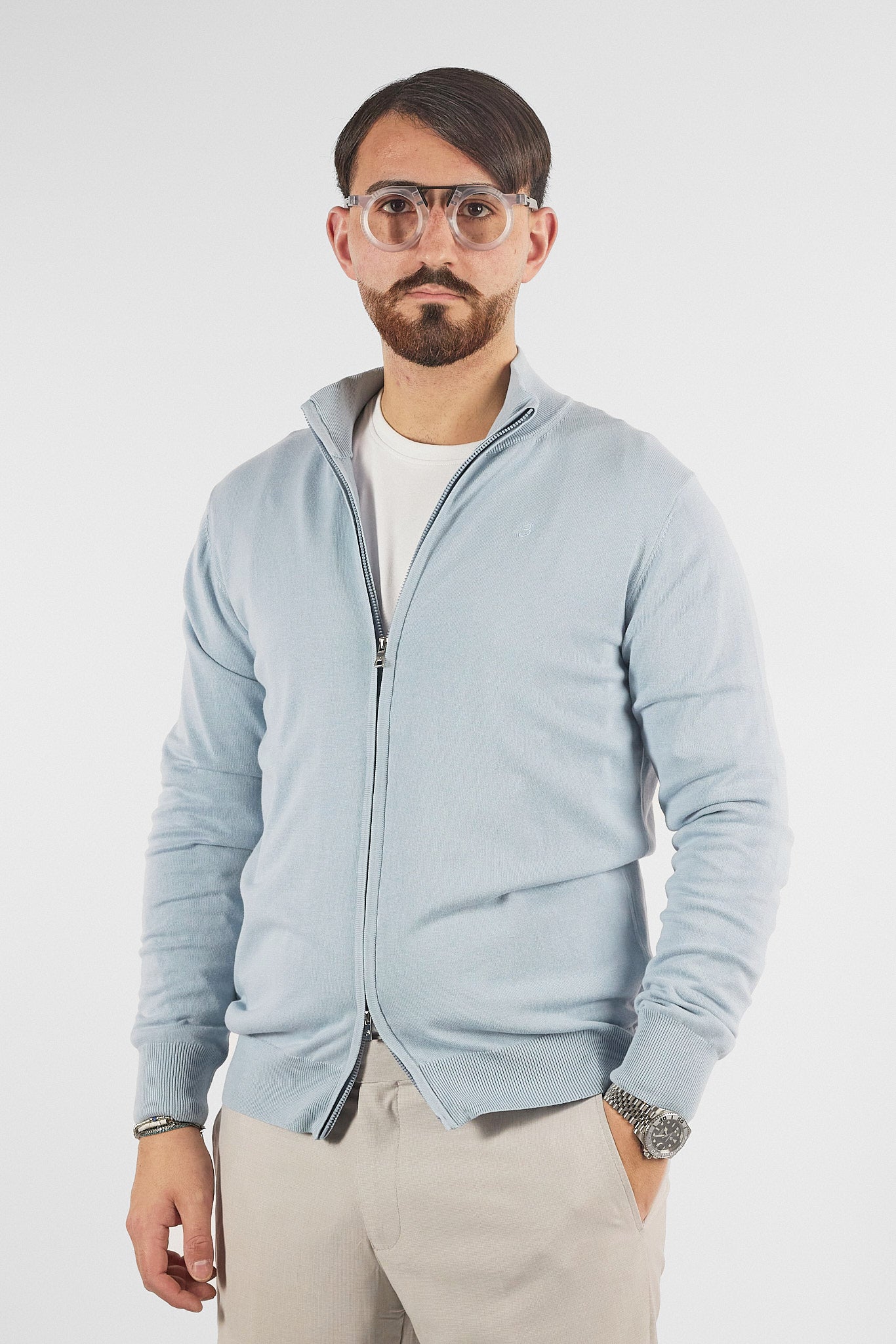 Pullover Zip Intera Basic Cotone 105 | 2 per €50 | Celeste 16