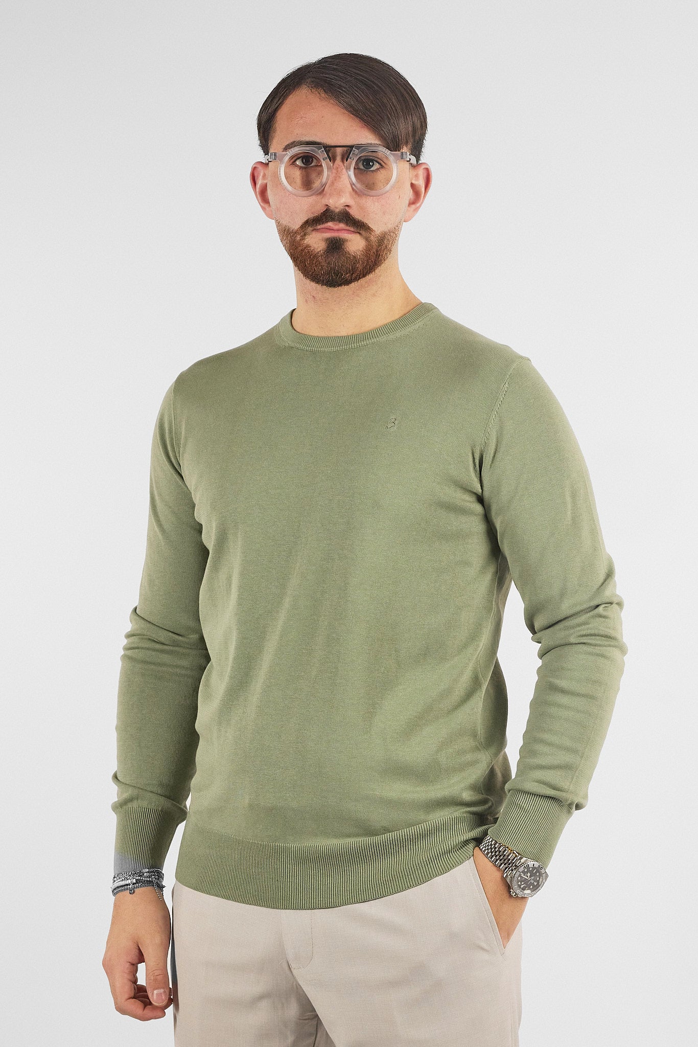 Pullover Girocollo Basic Cotone 110 | 2 per €50 | Verde Mela 12
