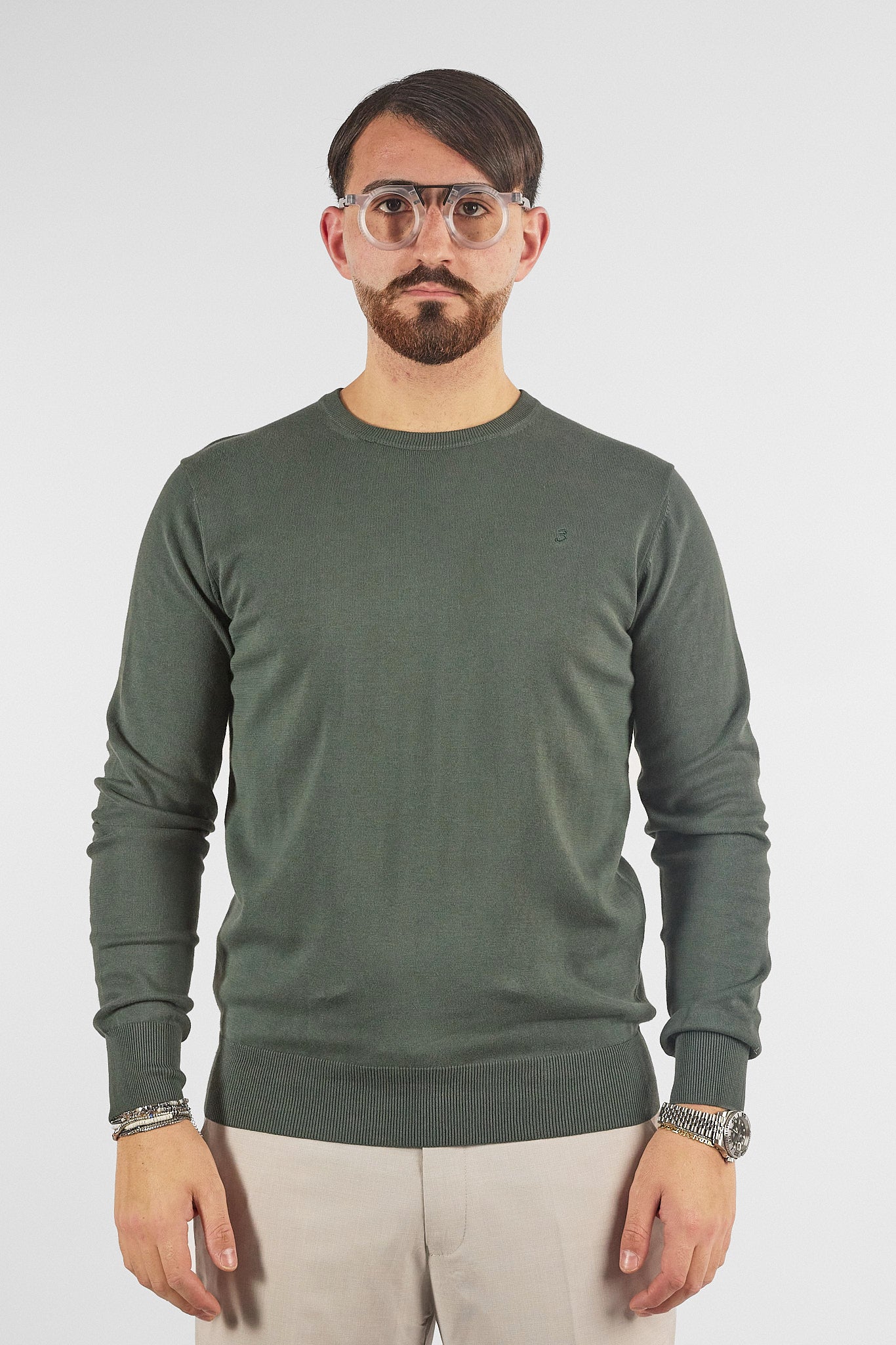 Pullover Girocollo Basic Cotone 110 | 2 per €50 | Verde Scuro 32
