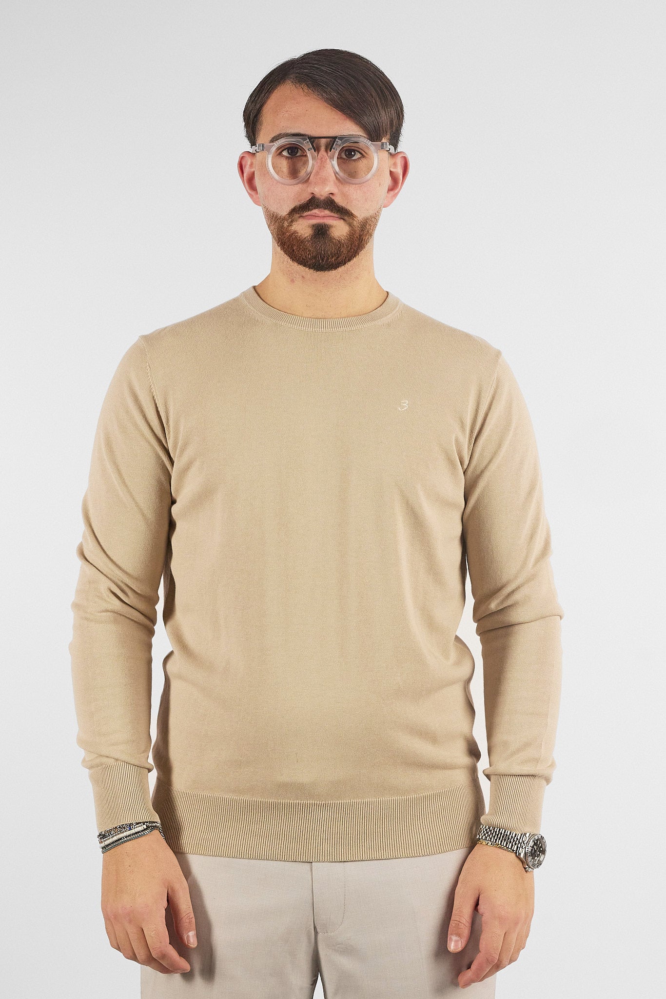 Basic Crew Neck Sweater in 110% Cotton | 2 for €50 | Beige 45