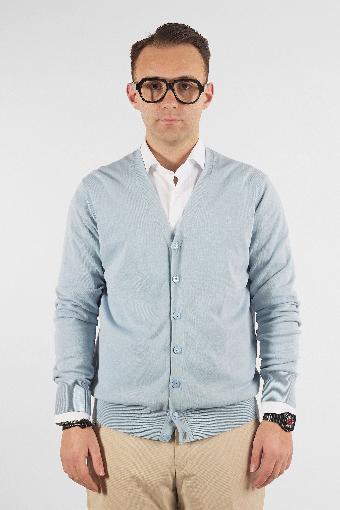 Cardigan a V con Bottoni Basic di Cotone 1107 | 2 per €50 | Celeste 16