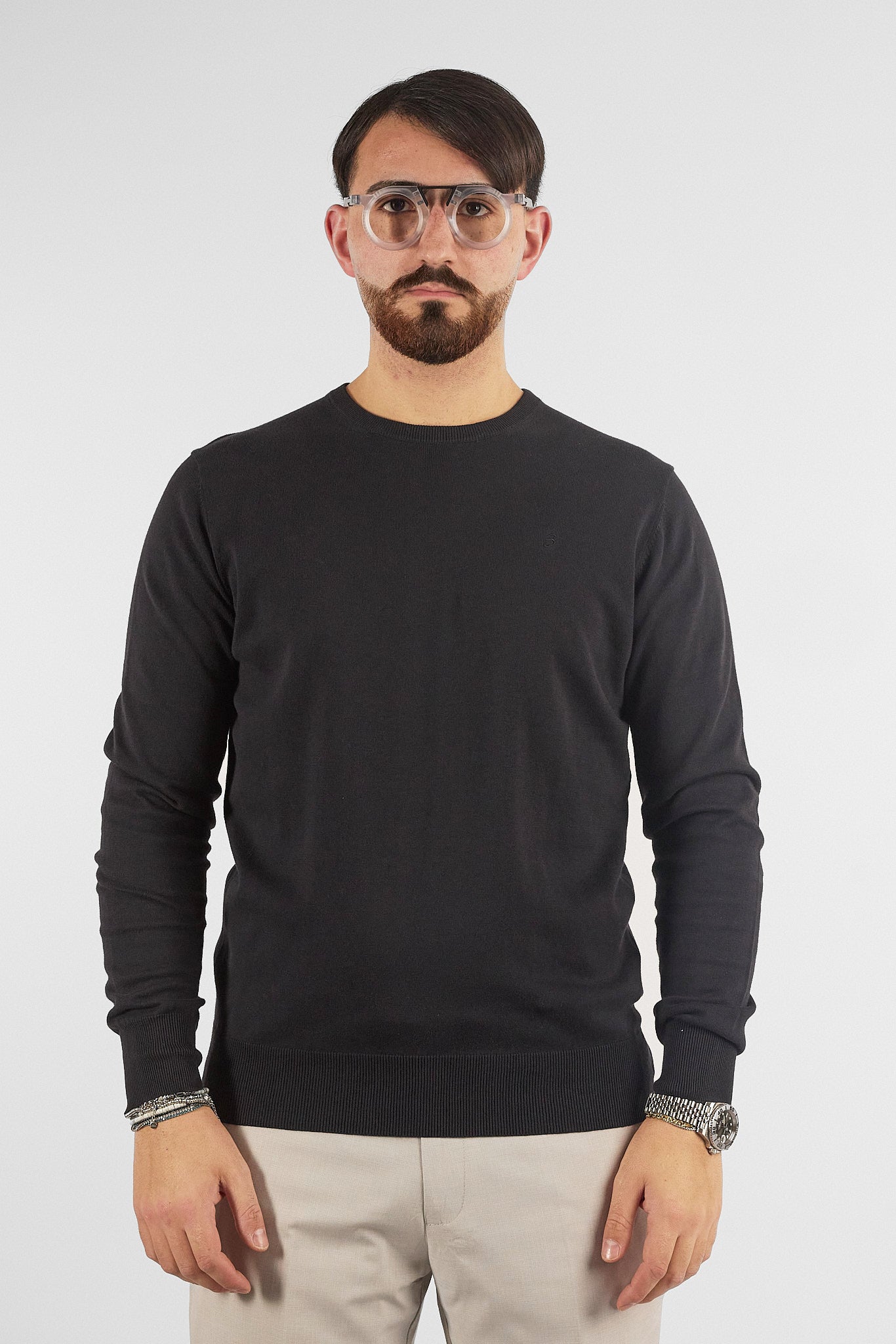 Pullover Girocollo Basic Cotone 110 | 2 per €50 | Nero 01