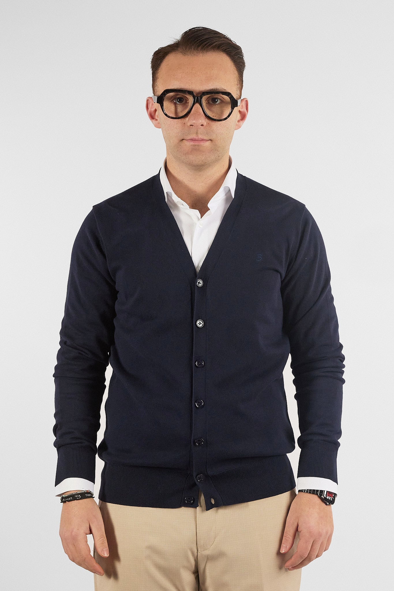 Cardigan a V con Bottoni Basic di Cotone 1107 | 2 per €50 | Blu 20