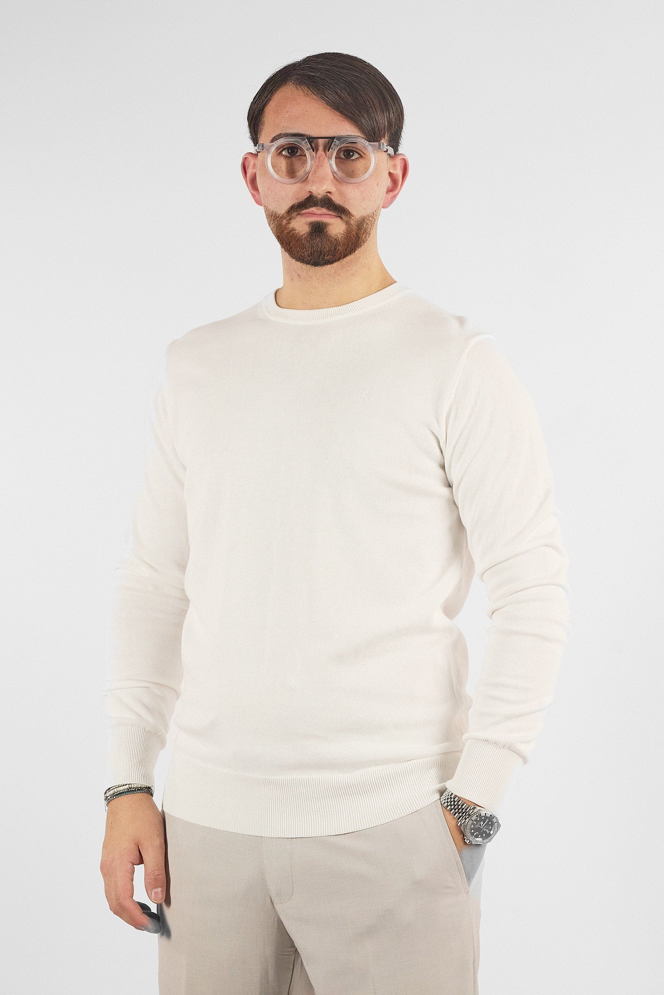 Basic Crew Neck Sweater in 110% Cotton | 2 for €50 | White 15