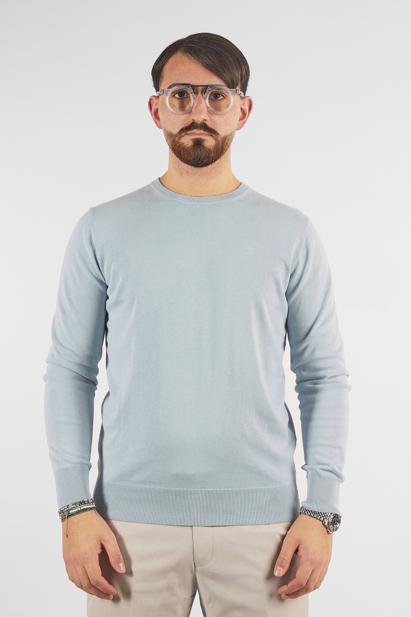 Basic Crew Neck Sweater in 110% Cotton | 2 for €50 | Light Blue 16