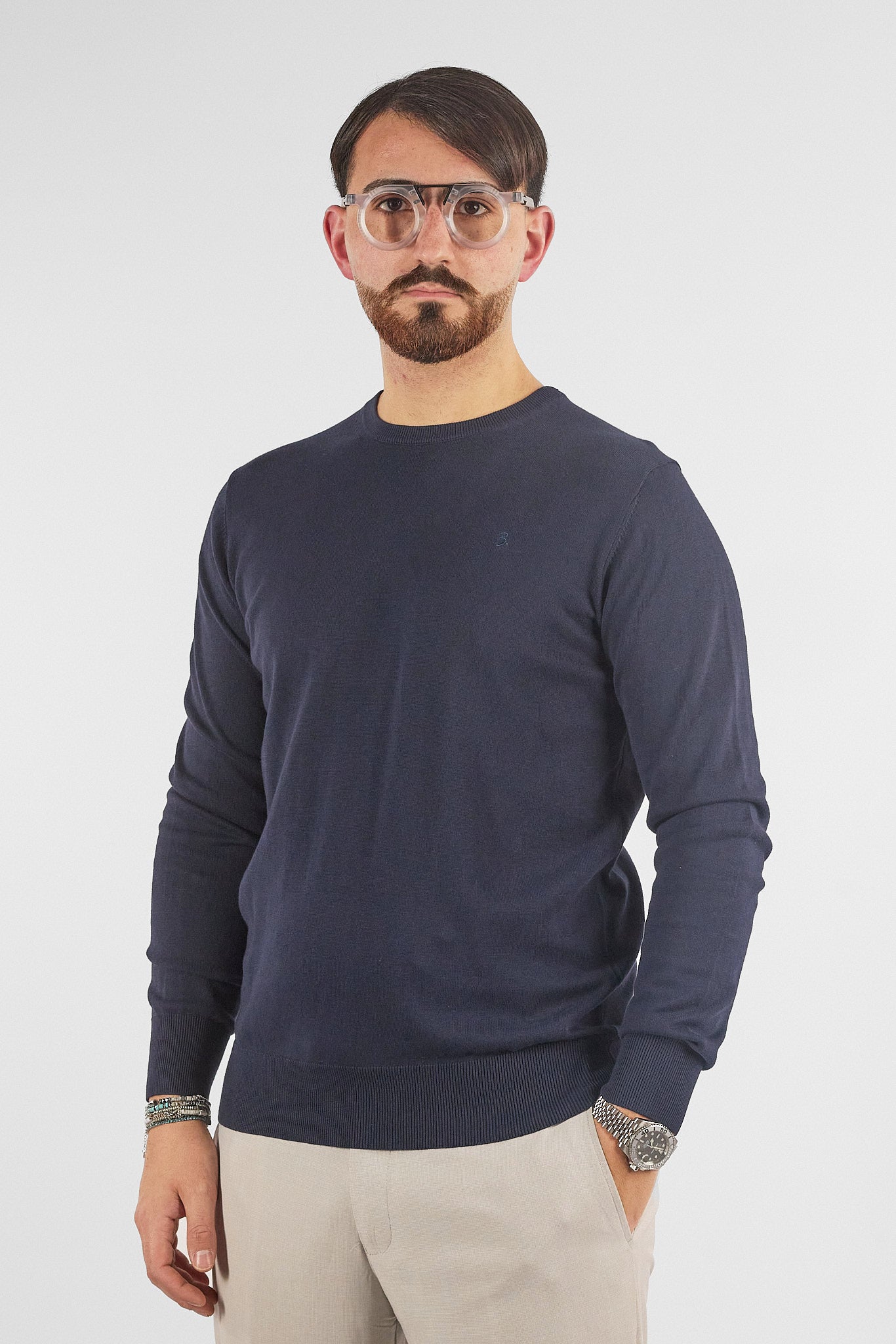 Pullover Girocollo Basic Cotone 110 | 2 per €50 | Blu 20
