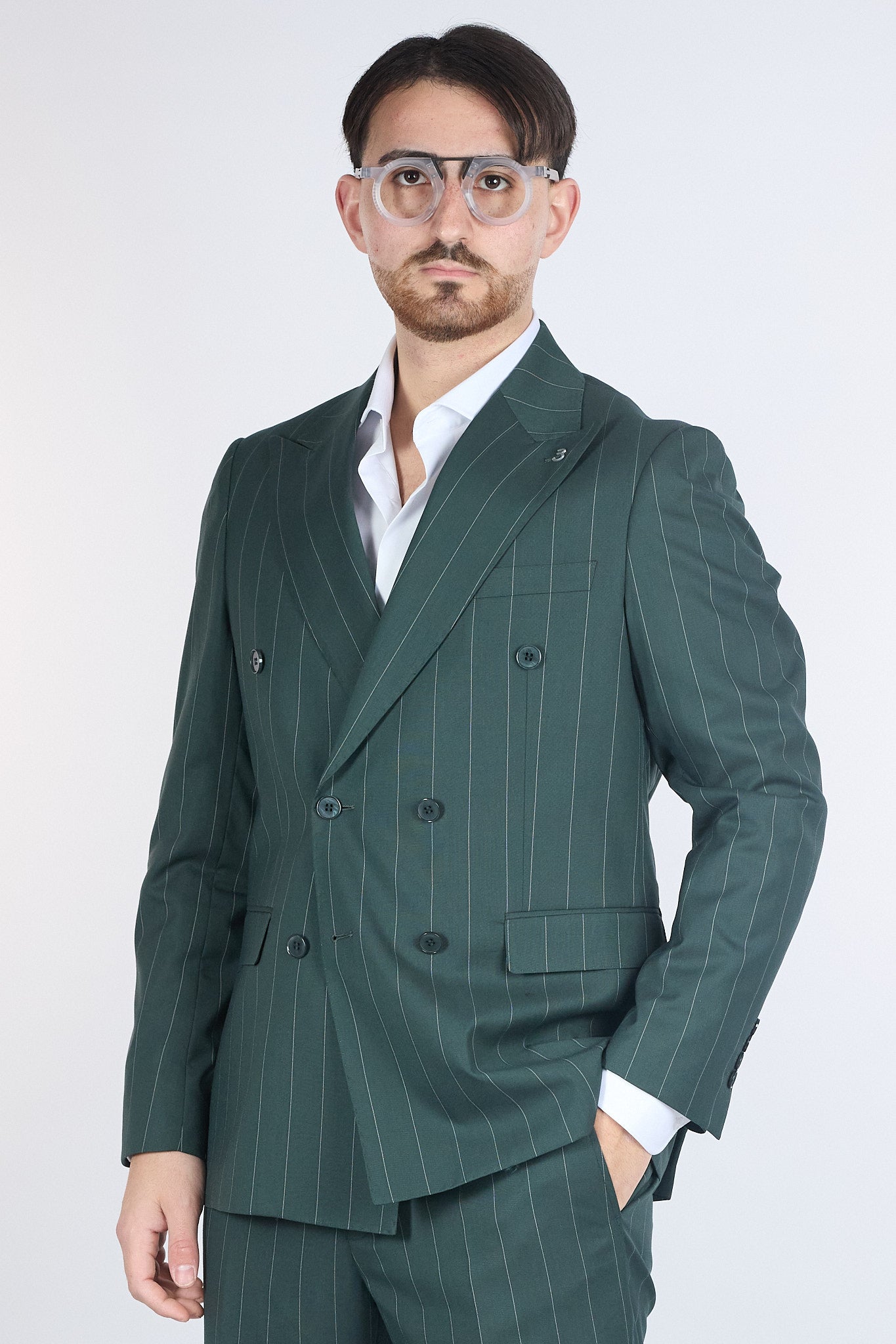 Abito Doppio Petto Gessato | Verde