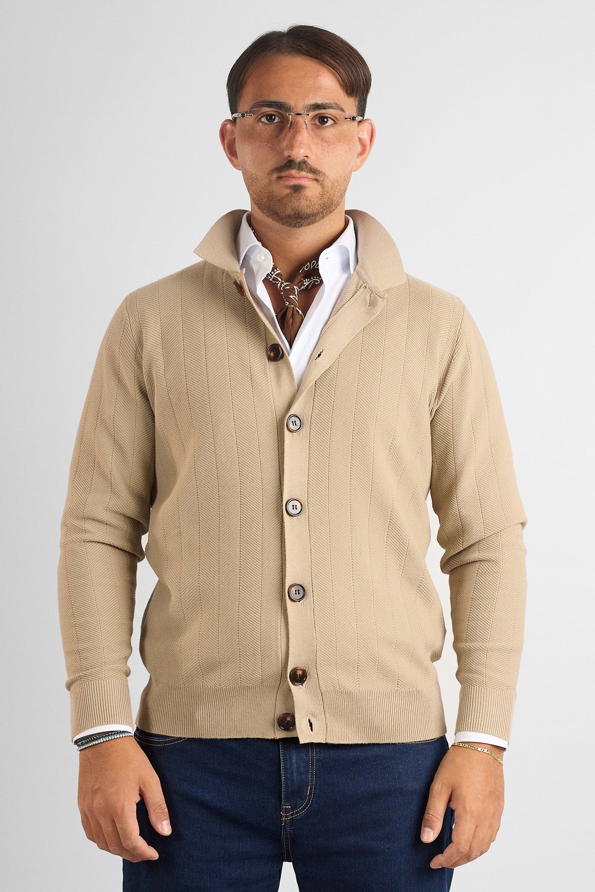 Cardigan con Bottoni e Colletto 1448 | Beige